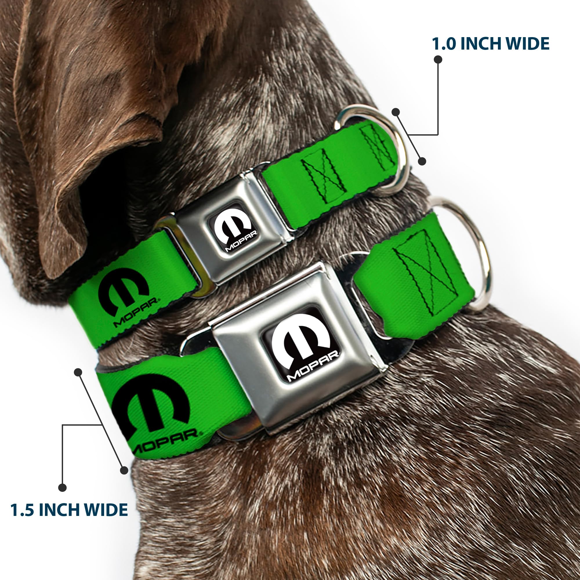 Buckle-Down Dog Collar Seatbelt Buckle Mopar Logo Repeat Green Black 15 To 26 Inches 1.0 Inch Wide, Multicolor, Dc-Wmp016-L