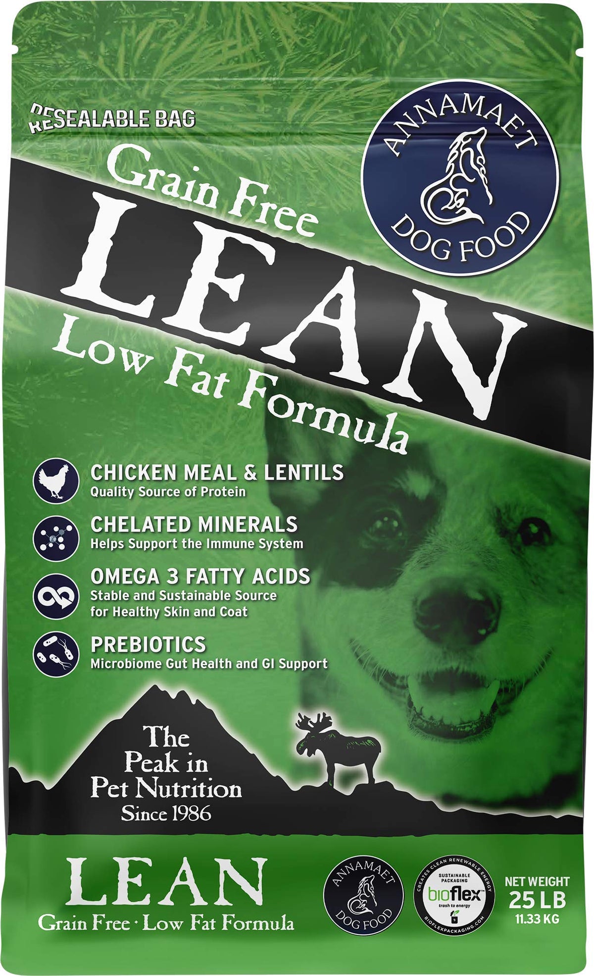 Annamaet Grain-Free Lean Reduced Fat Formula Dry Dog Food, (Chicken & Duck), 25-Lb Bag