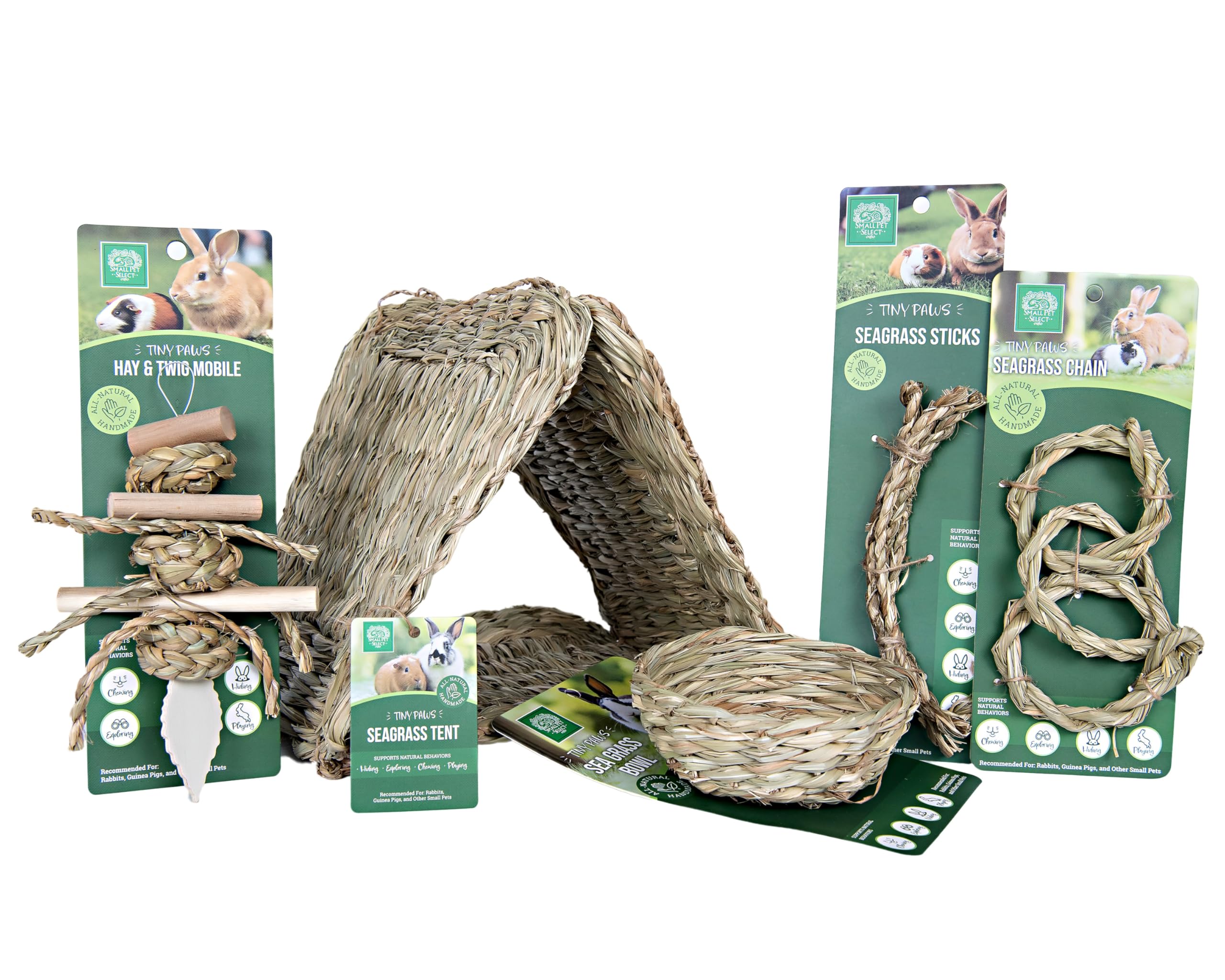 Small Pet Select Tiny Paws Seagrass Play Pack, for Guinea Pig, Rabbit, Bunny, Toys, Hideout Tunnel, Cage Accessories