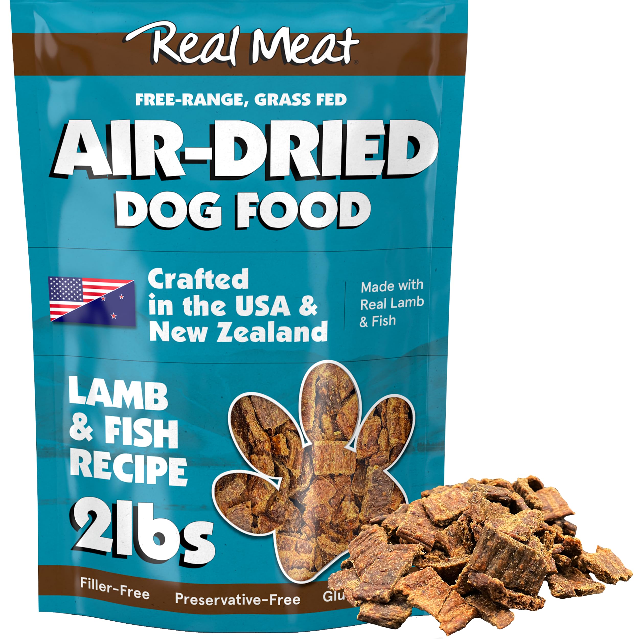 Real Meat Air Dried Dog Food w/ Real Lamb & Fish - 2lb Bag of Grain-Free Real Meat Dog Food Sourced from Free-Range Lamb & Ocean
