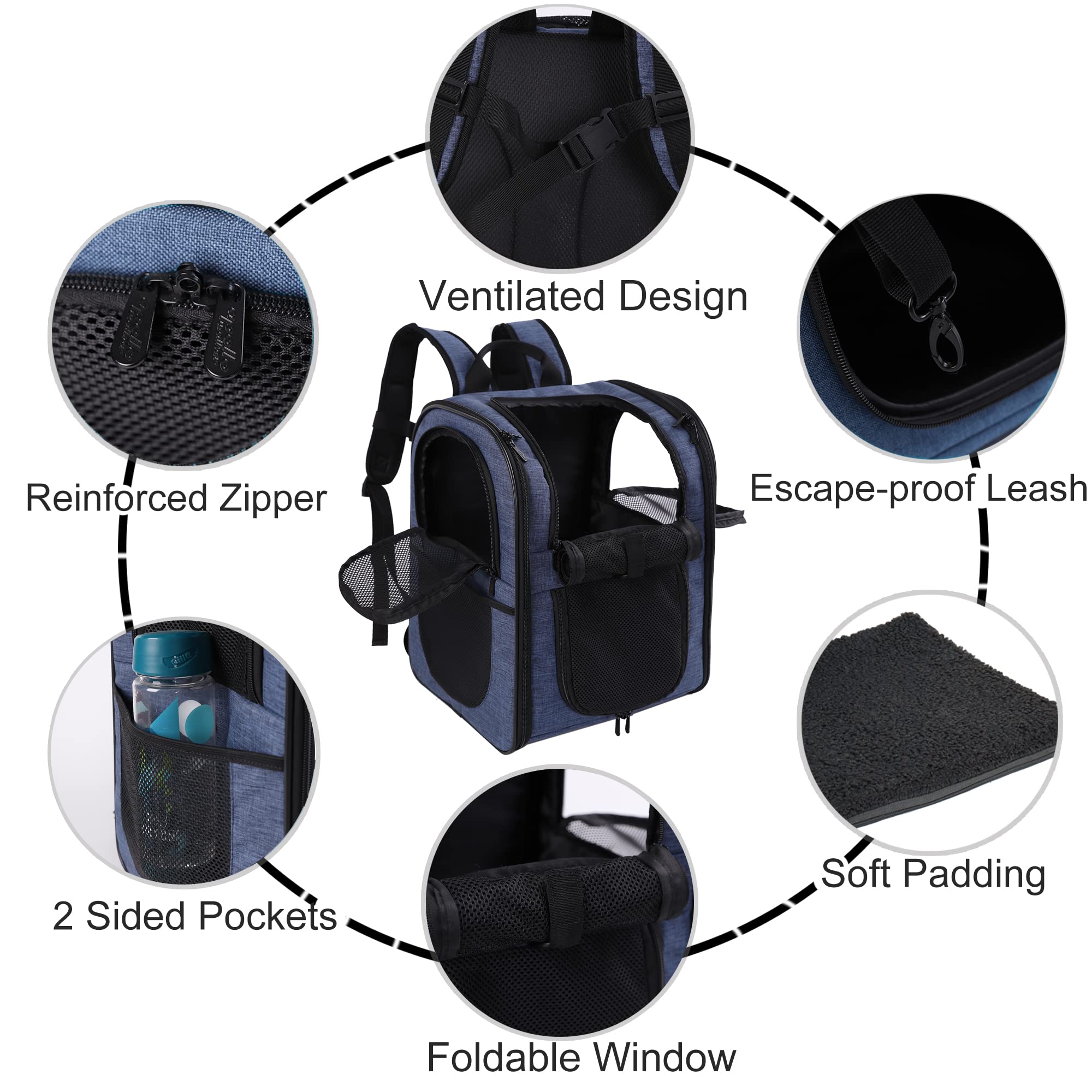 Apollo Walker Pet Carrier Backpack For Large/Small Cats And Dogs, Puppies, Safety Features And Cushion Back Support | For Travel, Hiking, Outdoor Use (Navy)