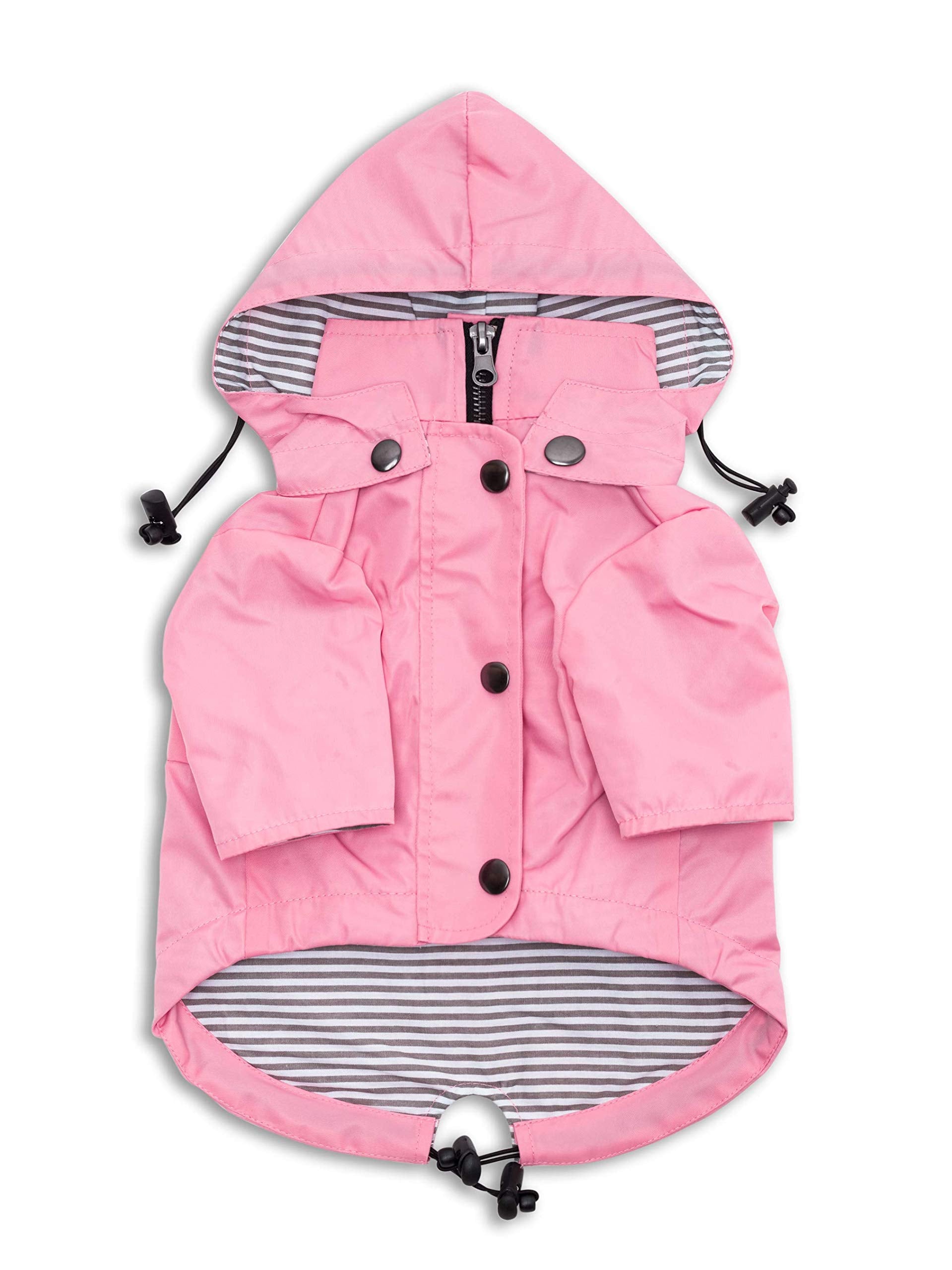 Ellie Dog Wear Zip Up Dog Raincoats With Reflective Buttons, Pockets, Rain/Water Resistant, Adjustable Drawstring, & Removable Hood - Xxs To Xxl - Stylish Premium Dog Raincoats (Pink, Small)