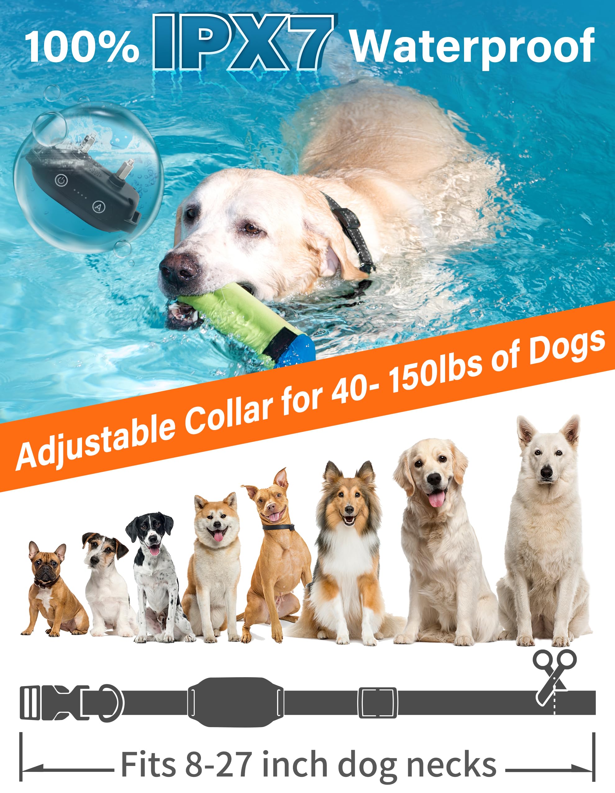 PaiPaitek Bark Collar with Remote and Automatic Mode - 3300ft Range Bark and Training Collar Combo, Shock Collar for Dogs 40-150