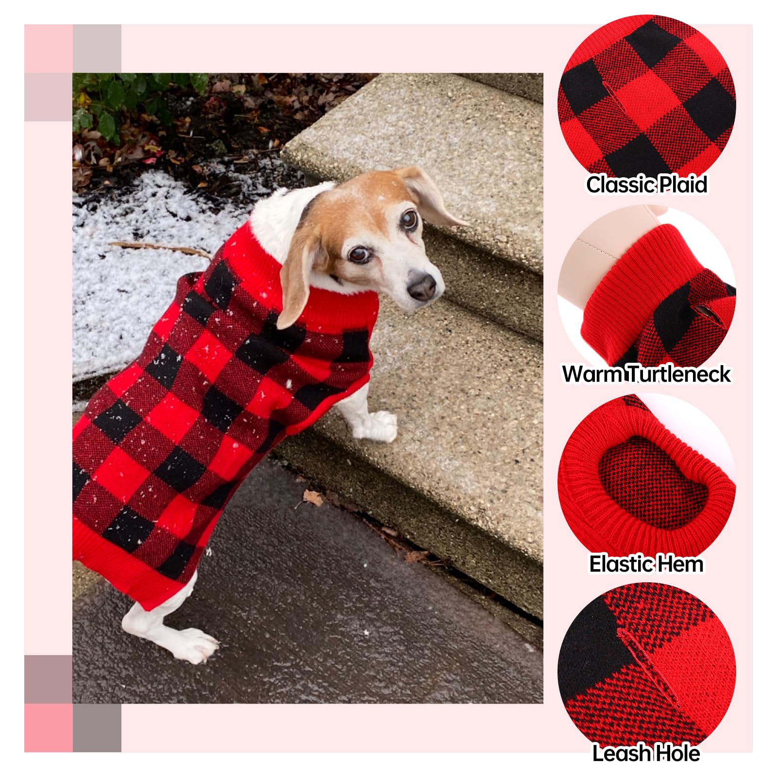 Qbleev Dog Sweater With Leash Hole, Dog Christmas Sweater Classic Plaid Vest Knitwear Puppy Sweaters Warm Winter Pullover Dog Sw