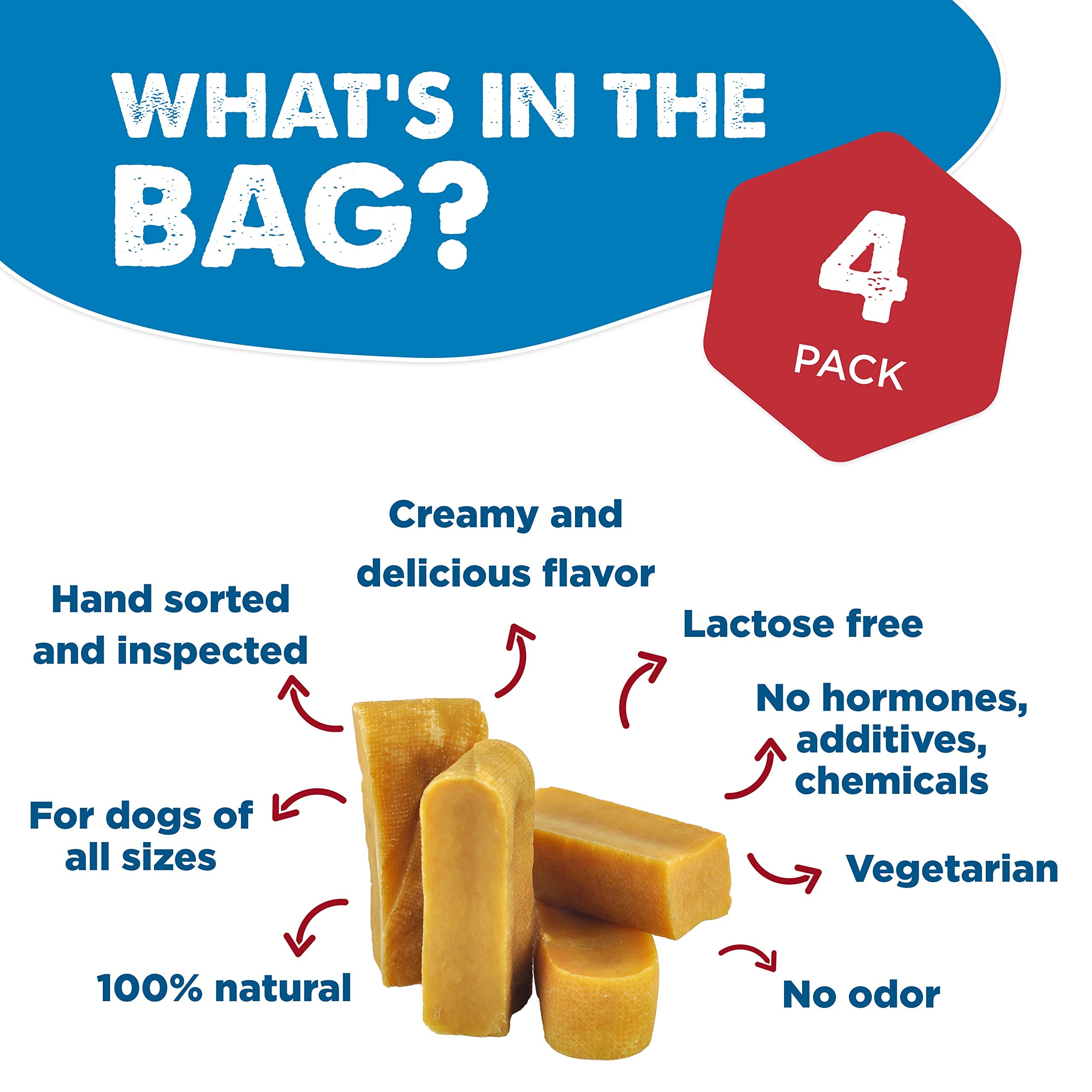 Best Bully Sticks Himalayan Yak Cheese for Dogs - Medium 4 Count (Pack of 1) - Natural, No Lactose, Odor Free, Long-Lasting Snac