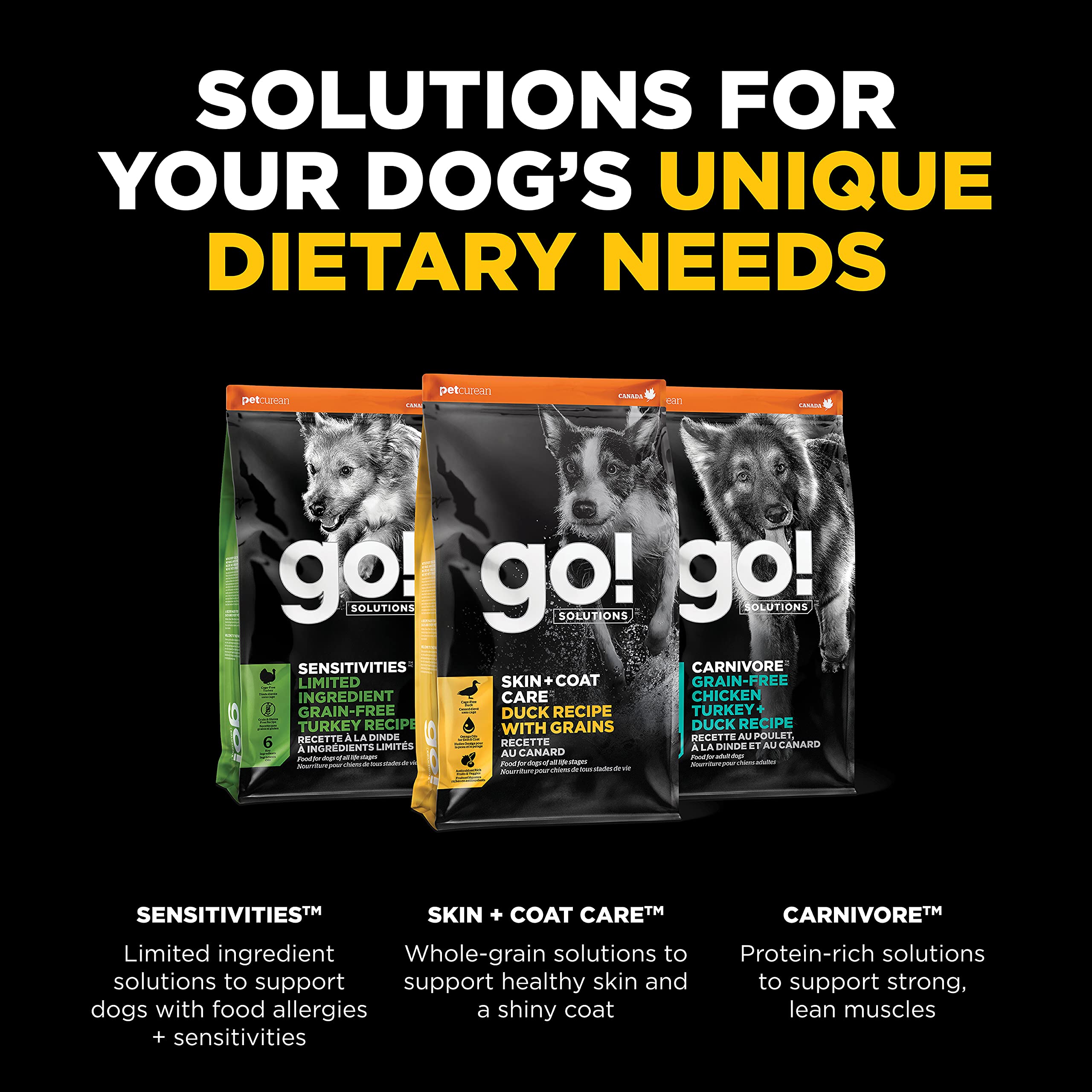 Go! Solutions Skin + Coat Care, Dry Dog Food, Duck Recipe with Grains, 3.5 lb Bag