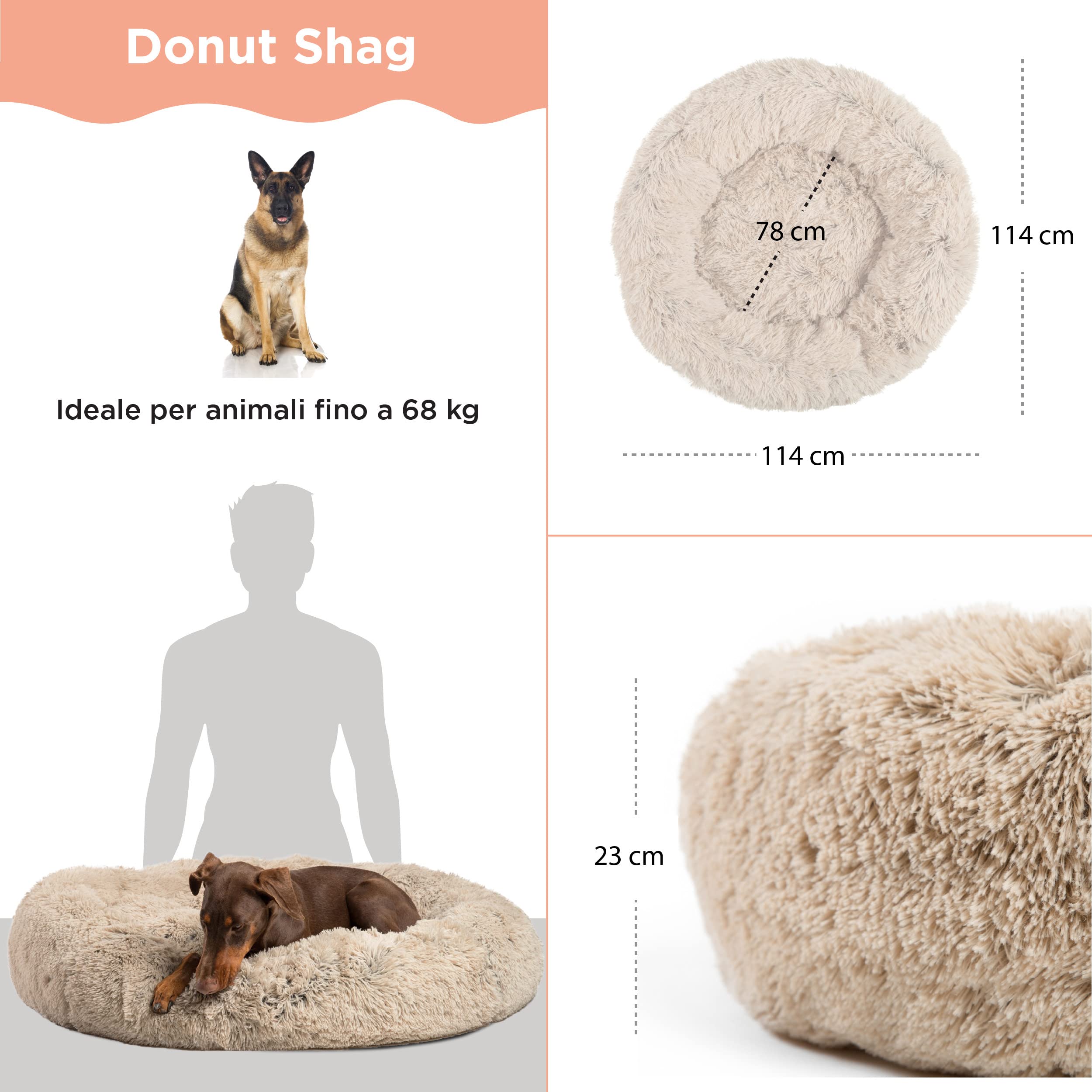Best Friends By Sheri The Original Calming Donut Dog And Cat Bed In Shag Fur, Taupe, Extra Large, 45X45