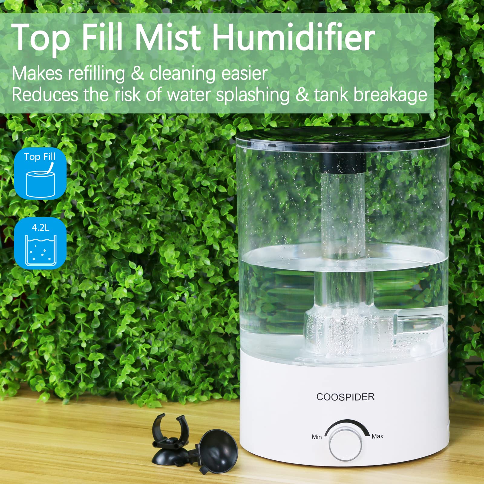 Coospider Top Fill Reptile Fogger Terrariums Humidifier Fog Machine 4.2L Large Size Perfect For Various Reptiles/Amphibians/Herps/Paludarium/Vivarium
