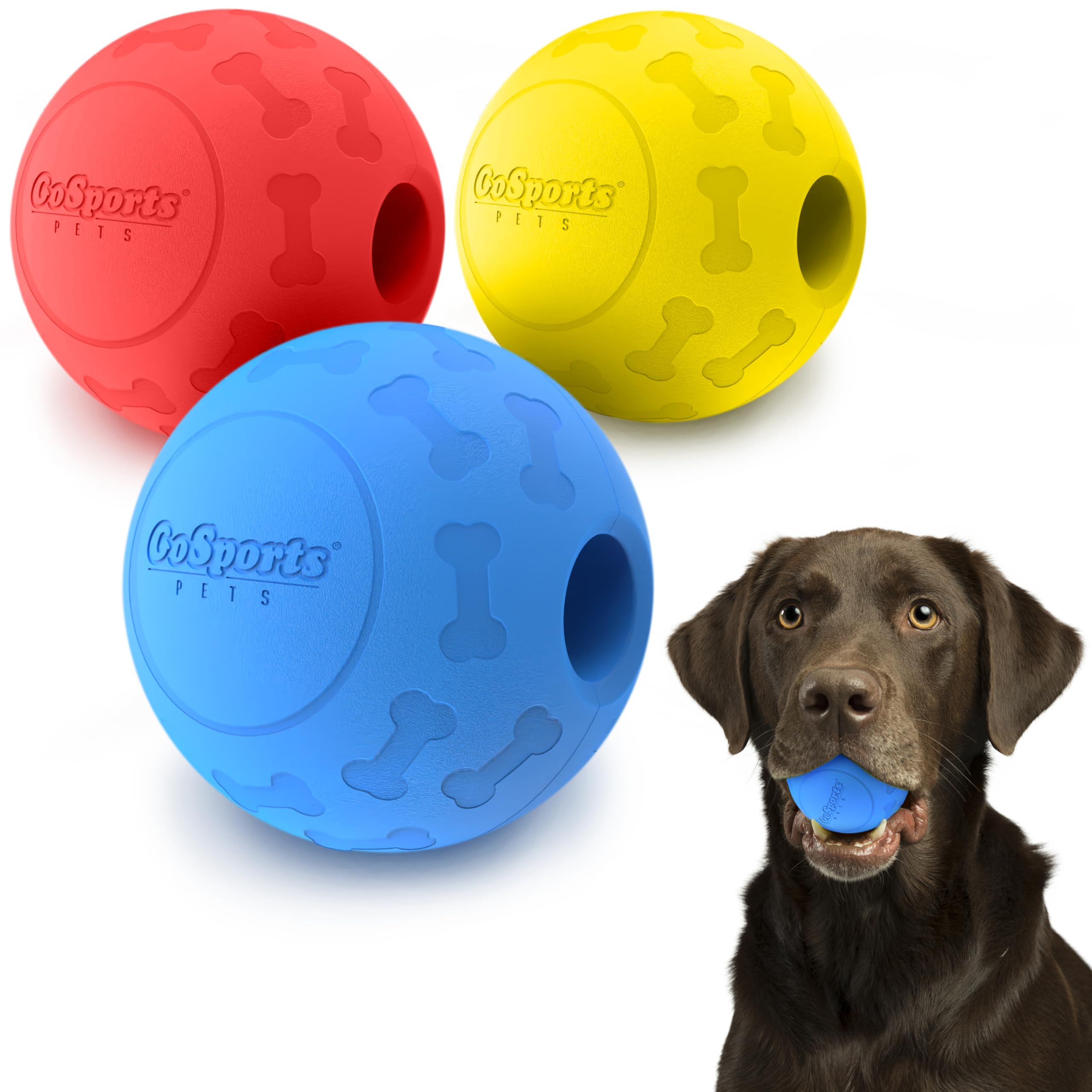 GoSports Pets Solid Rubber Dog Balls - Heavy Duty for Aggressive Chewers - 3 Pack, 2.5 Inch