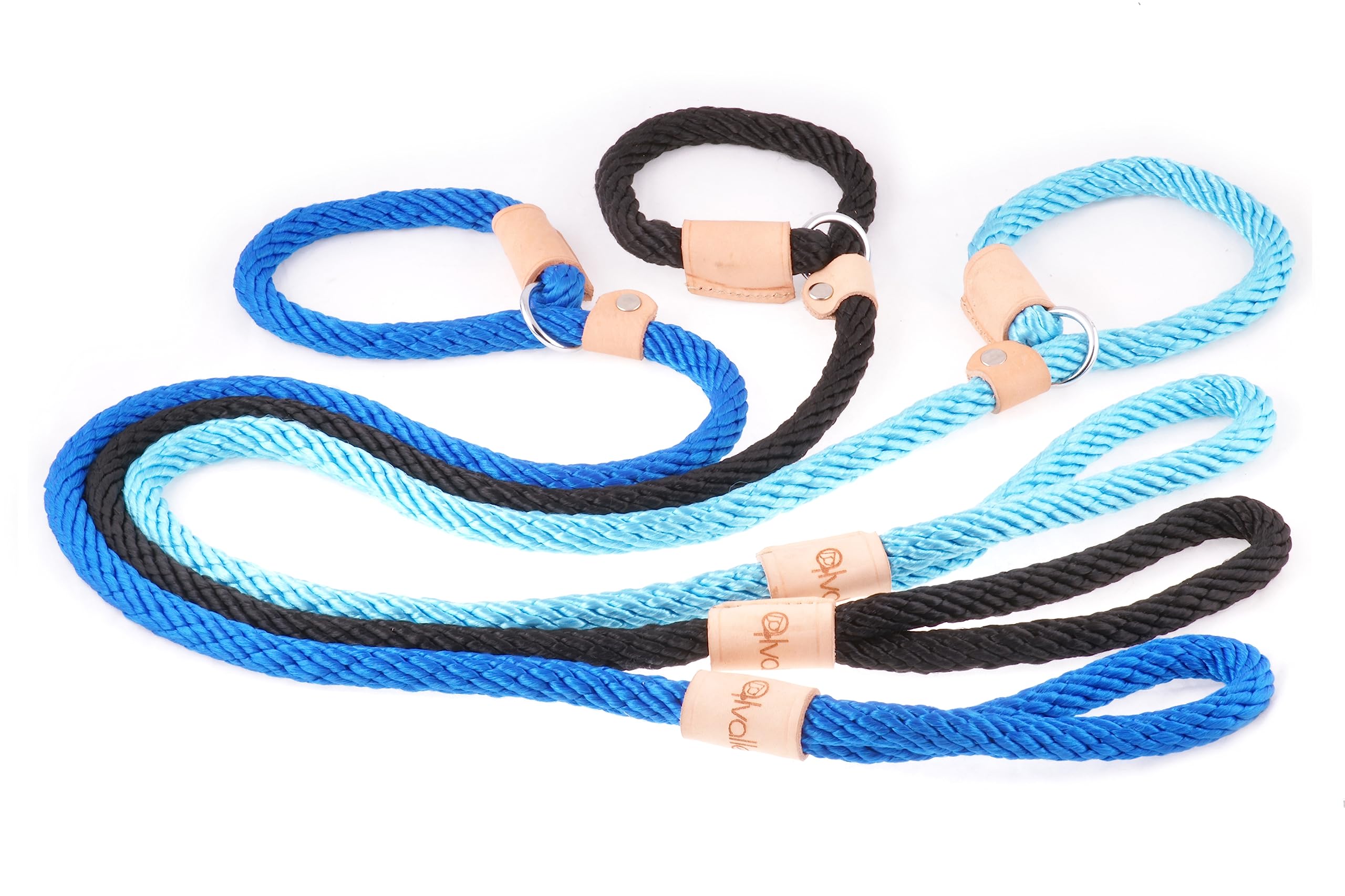 Alvalley Rope Dog Leashes With Stopper - Pet Slip Leads For Dogs - Soft Braided No-Pull Gentle Leash - Adjustable For Small, Medium, Large And Extra Large Dogs (Black, 4Ft Long, 13Mm Thick)