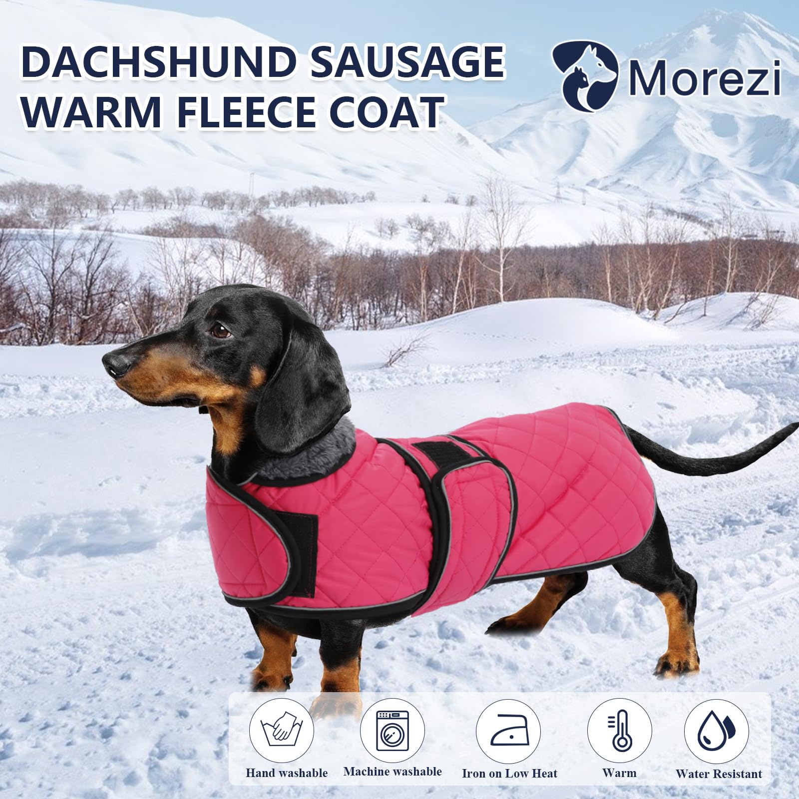 Morezi Dachshund Coats, Dachshund Coat, Coat For Dachshund, Dog Winter Coat With Padded Fleece Lining, Outdoor Dog Apparel With Adjustable Bands - Pink - S