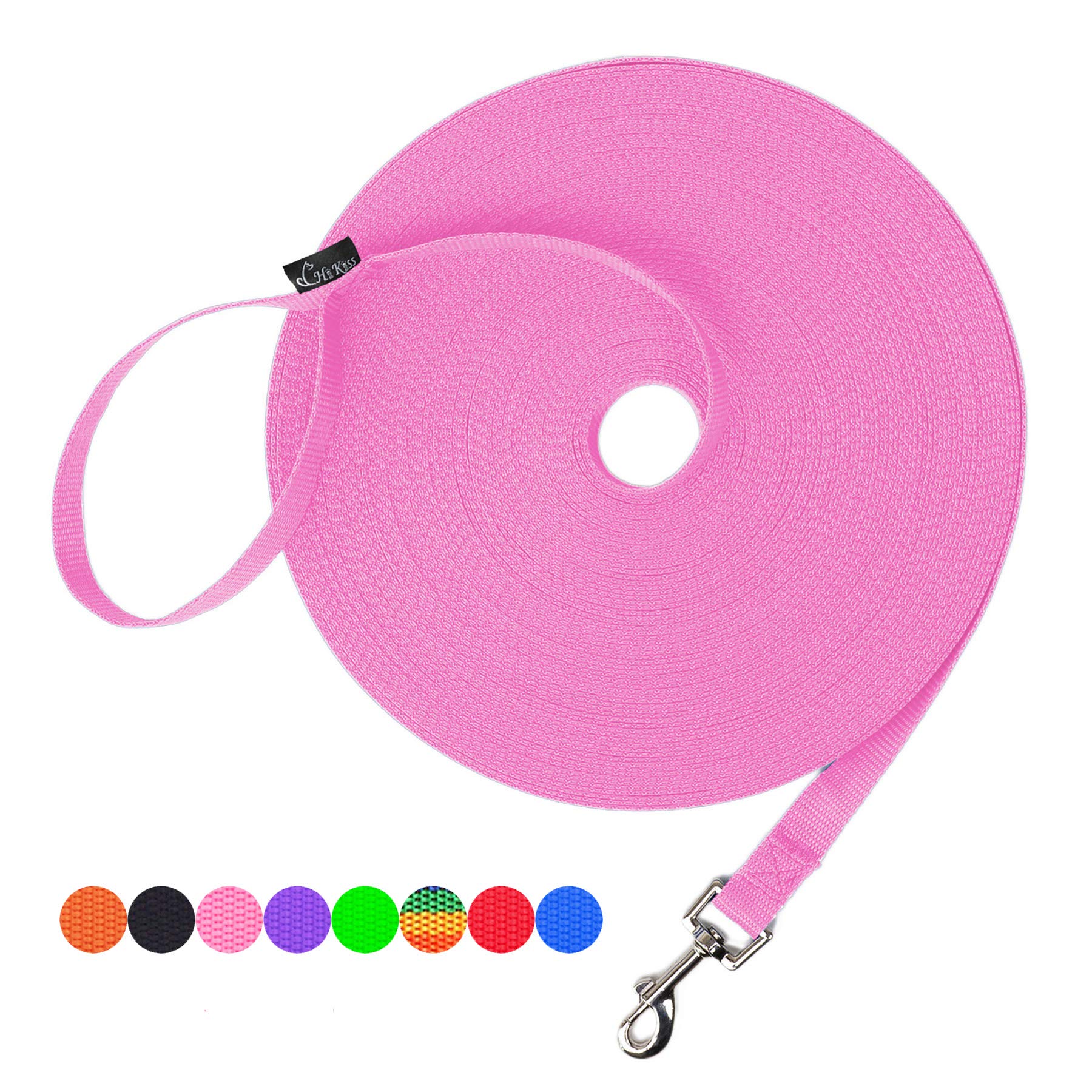 Hi Kiss Dog/Puppy Obedience Recall Training Agility Lead - 15Ft 20Ft 30Ft 50Ft 100Ft Training Leash - Great For Training, Play, Camping, Or Backyard - Pink 20Ft