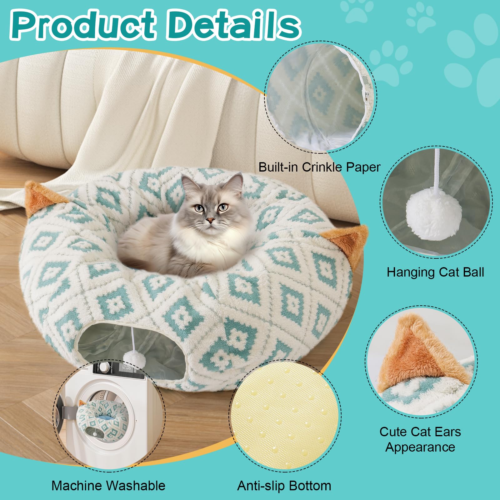 Cat Tunnel Bed With Soft Cushion, Cat Donut Tunnels For Indoor Cats, Peekaboo Cat Cave Toy, Multifunctional Playground Toys For