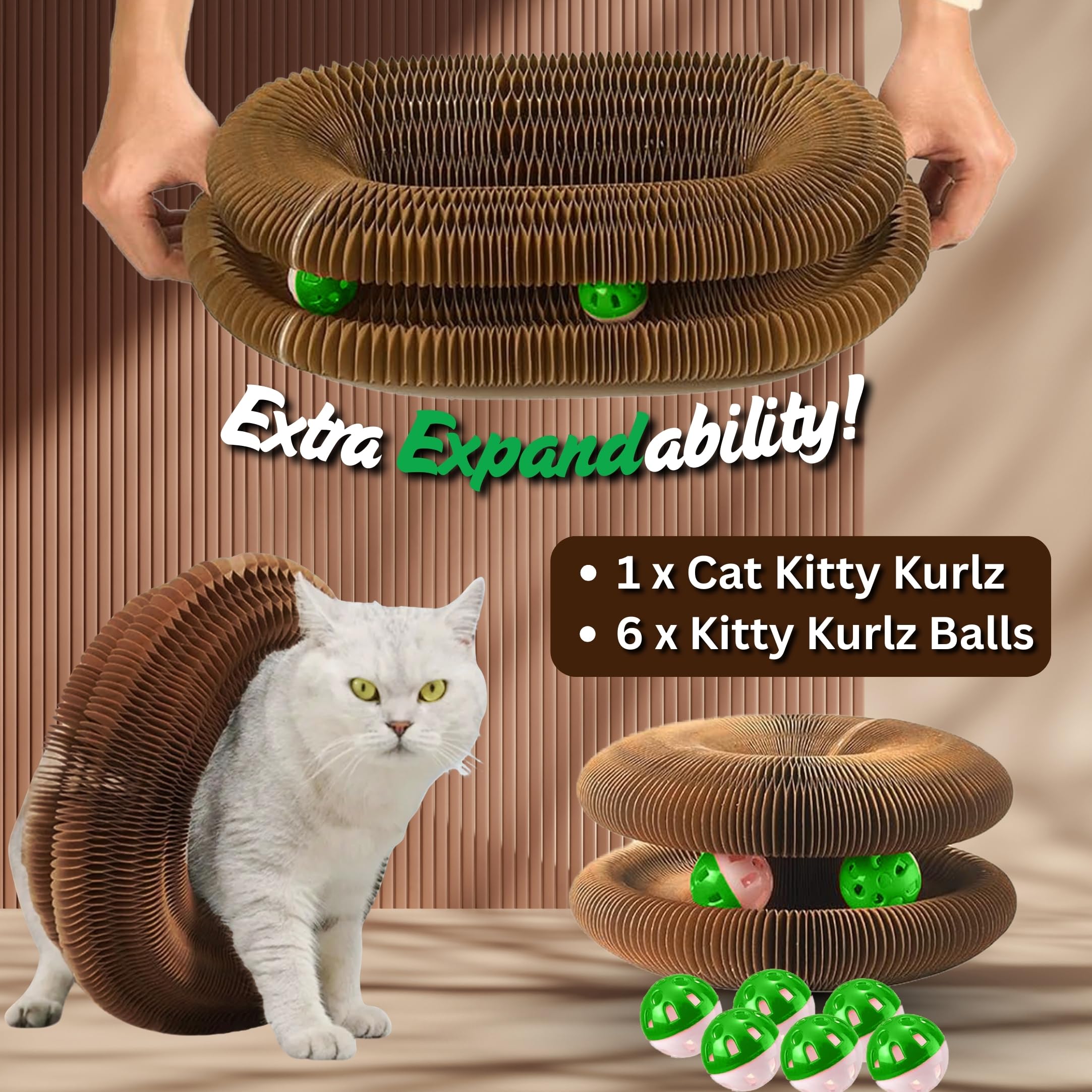 Greenwich Kitty Kurlz Reversible Infinity Cat Toy - Durable Magic Organ Made from Recycled Corrugated Cardboard | Eco-Friendly,