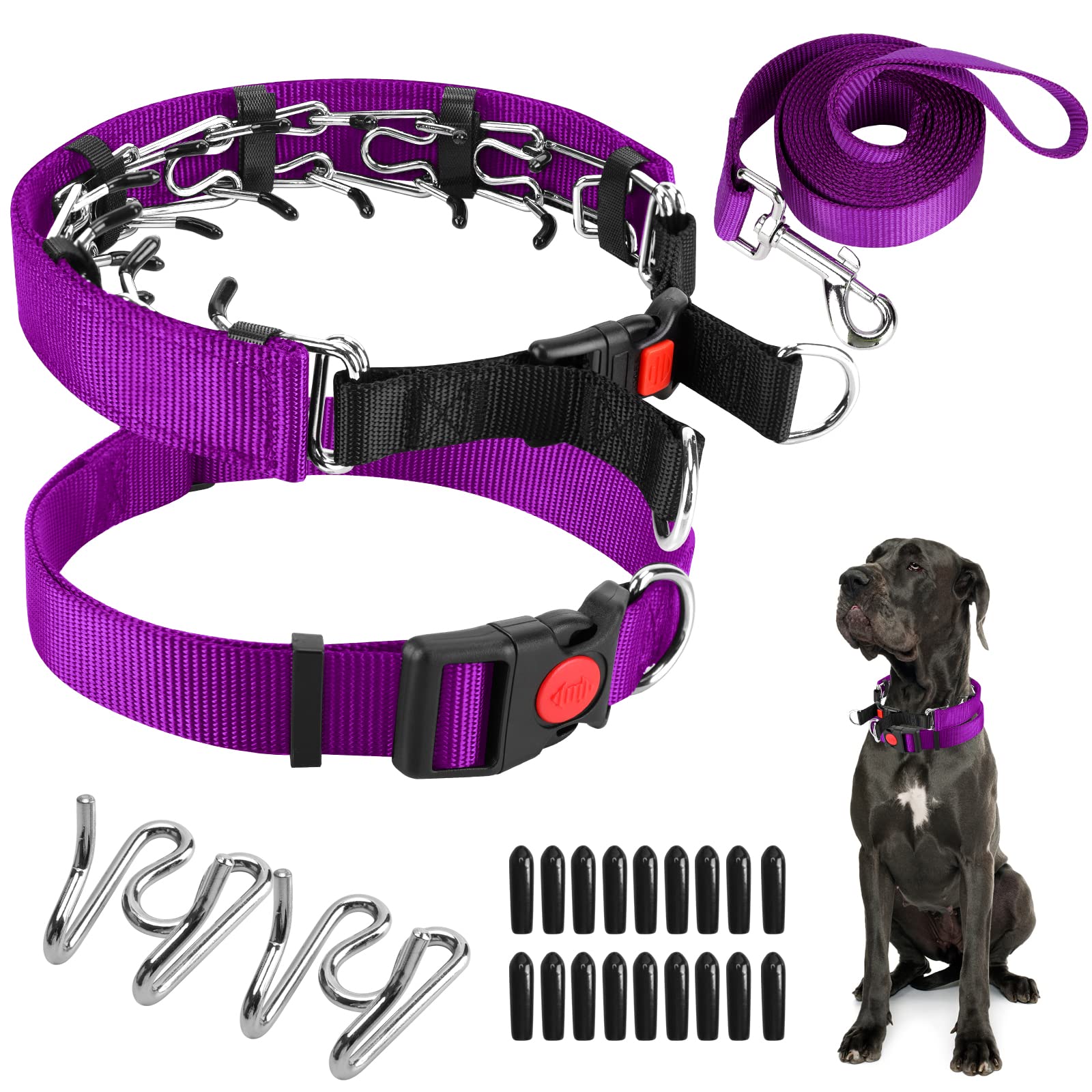 Prong Training Collar with Comfort Tips and Quick Release - Dog Choke Pinch Collar with Nylon Cover - Classic Collar and Leash f