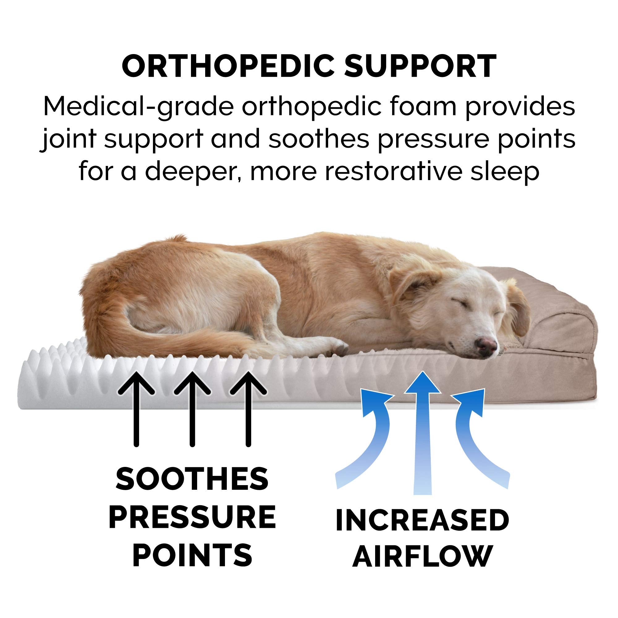Furhaven Orthopedic Dog Bed For Large/Medium Dogs W/ Removable Bolsters & Washable Cover, For Dogs Up To 55 Lbs - Plush & Suede Sofa - Almondine, Large