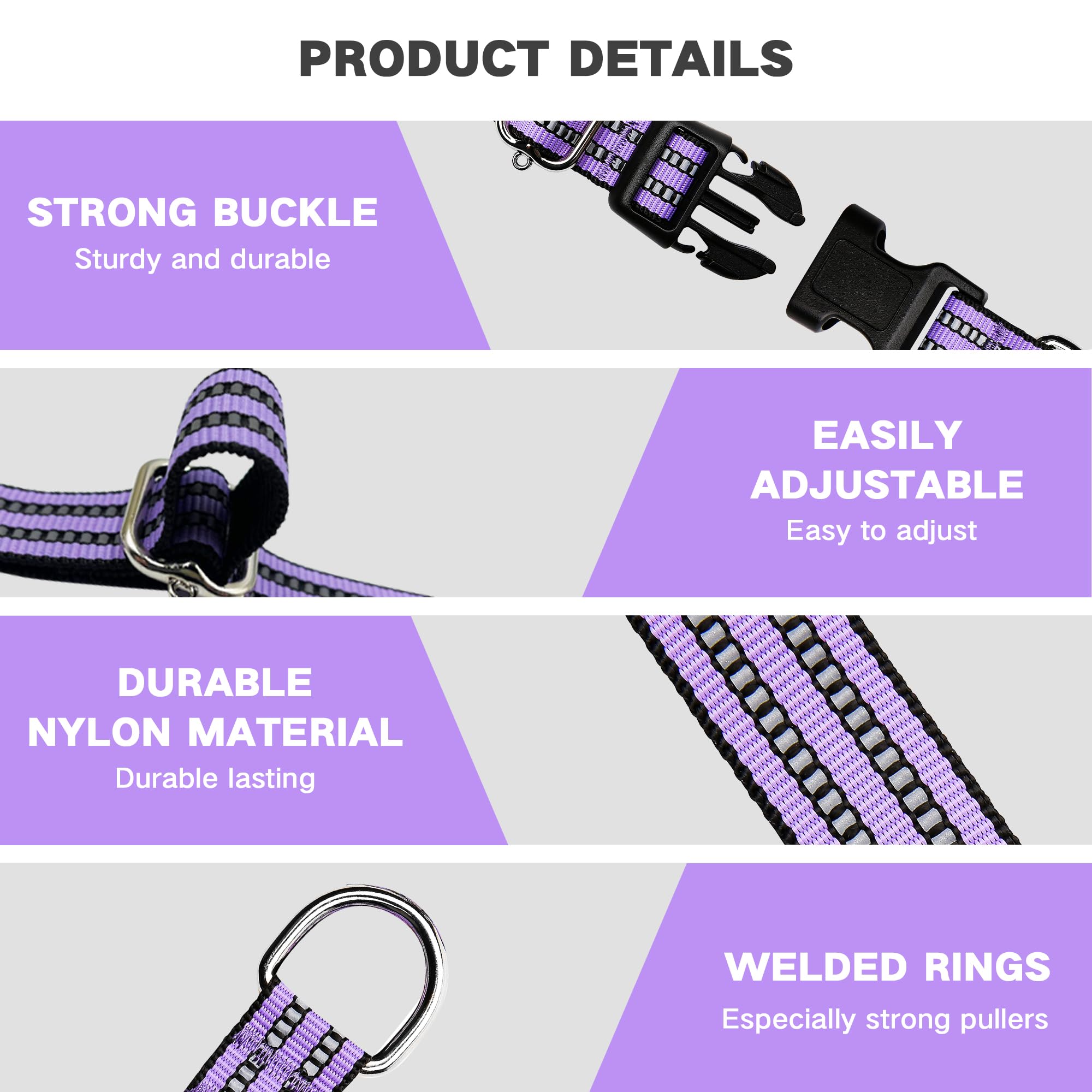 Hikiko Martingale Dog Collars Reflective Nylon Dog Collar With Quick Release Buckle Adjustable Training No Slip Dog Collar (Medium, Lavender)