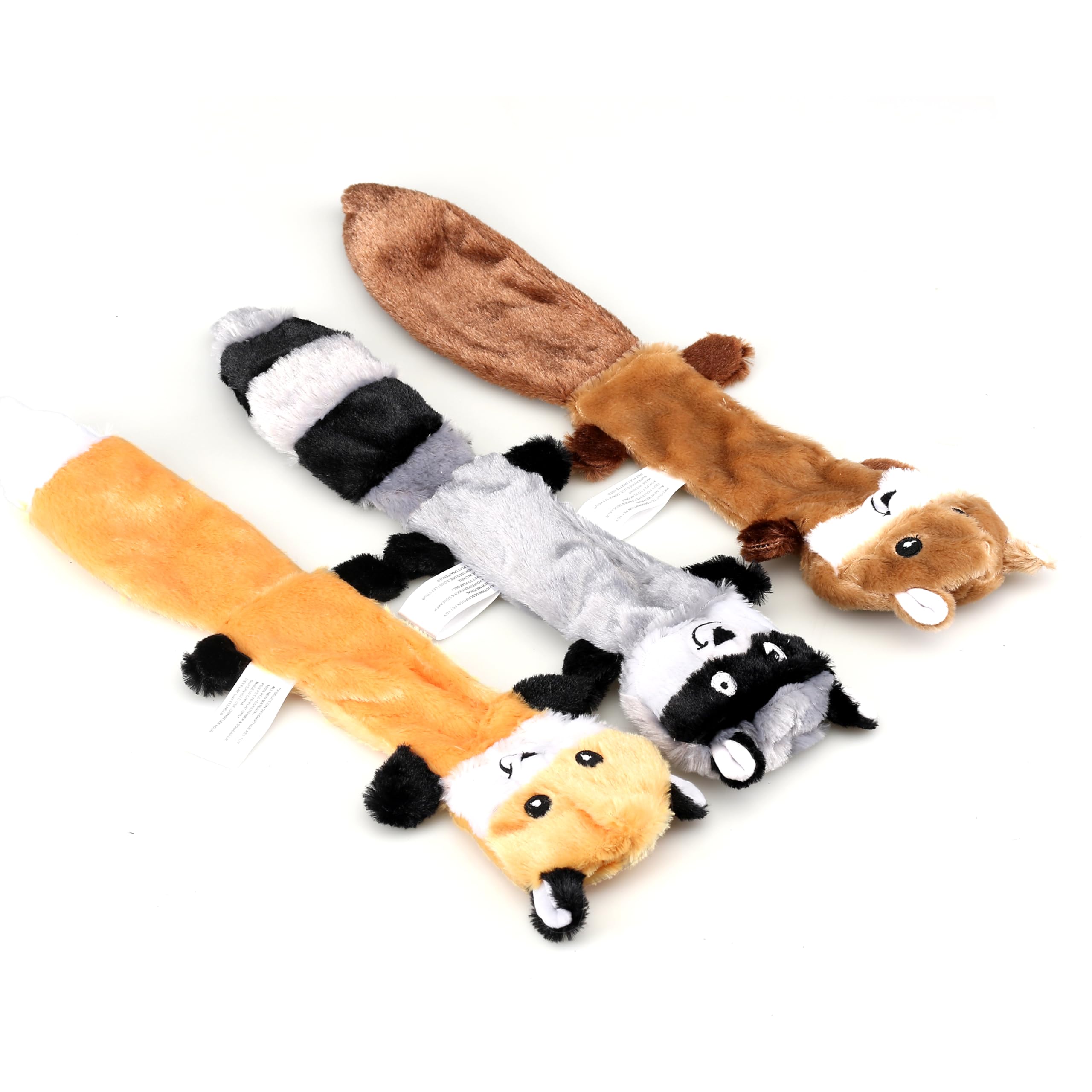 Friendly Pet 3-Piece Unstuffed Squeaky Dog Toys, Fox, Raccoon, And Squirrel, Flat No Stuffing Toys- 16''