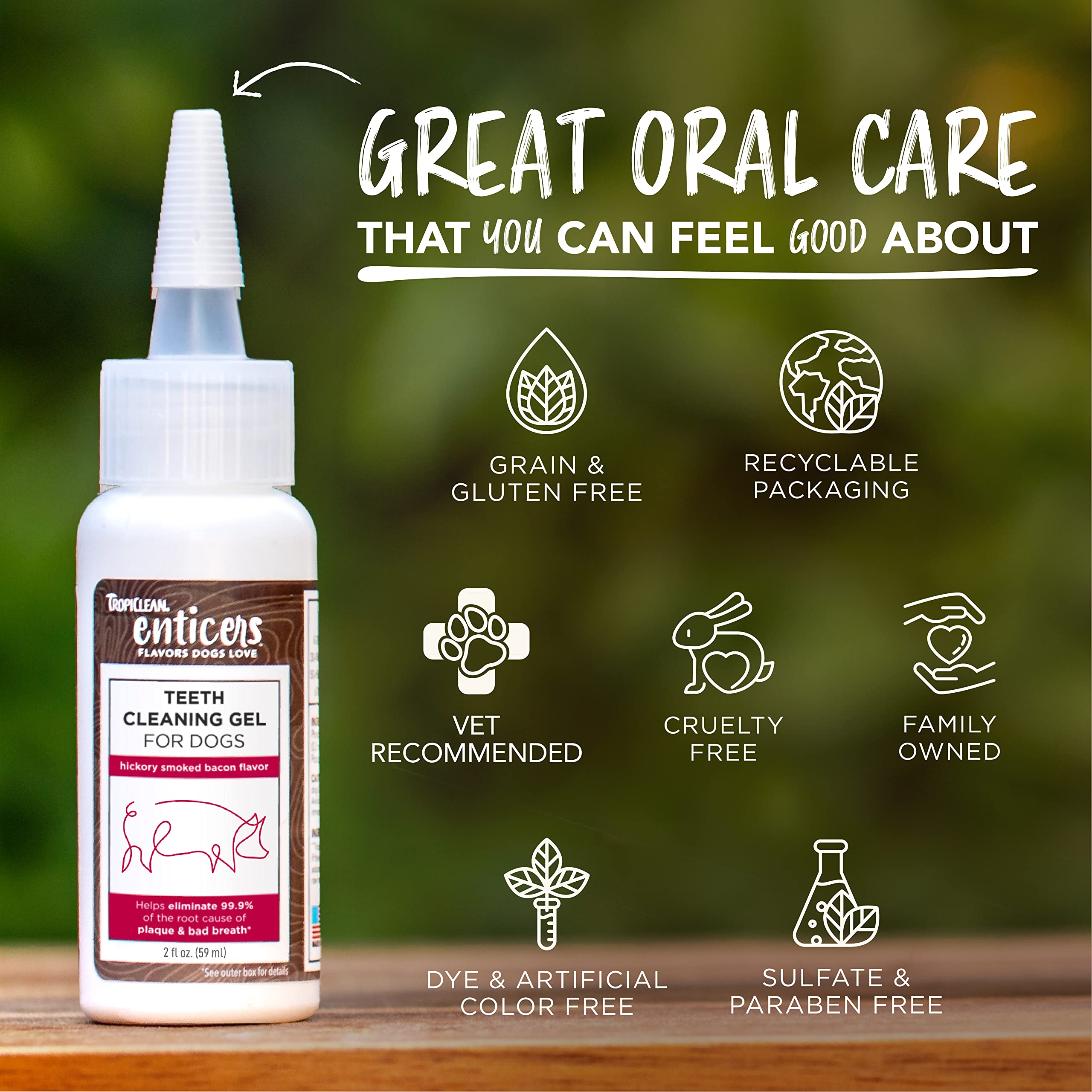 TropiClean Enticers Dog Teeth Cleaning Treat Gel | Smoked Bacon Flavored Dog Toothpaste Alternative| 2 oz