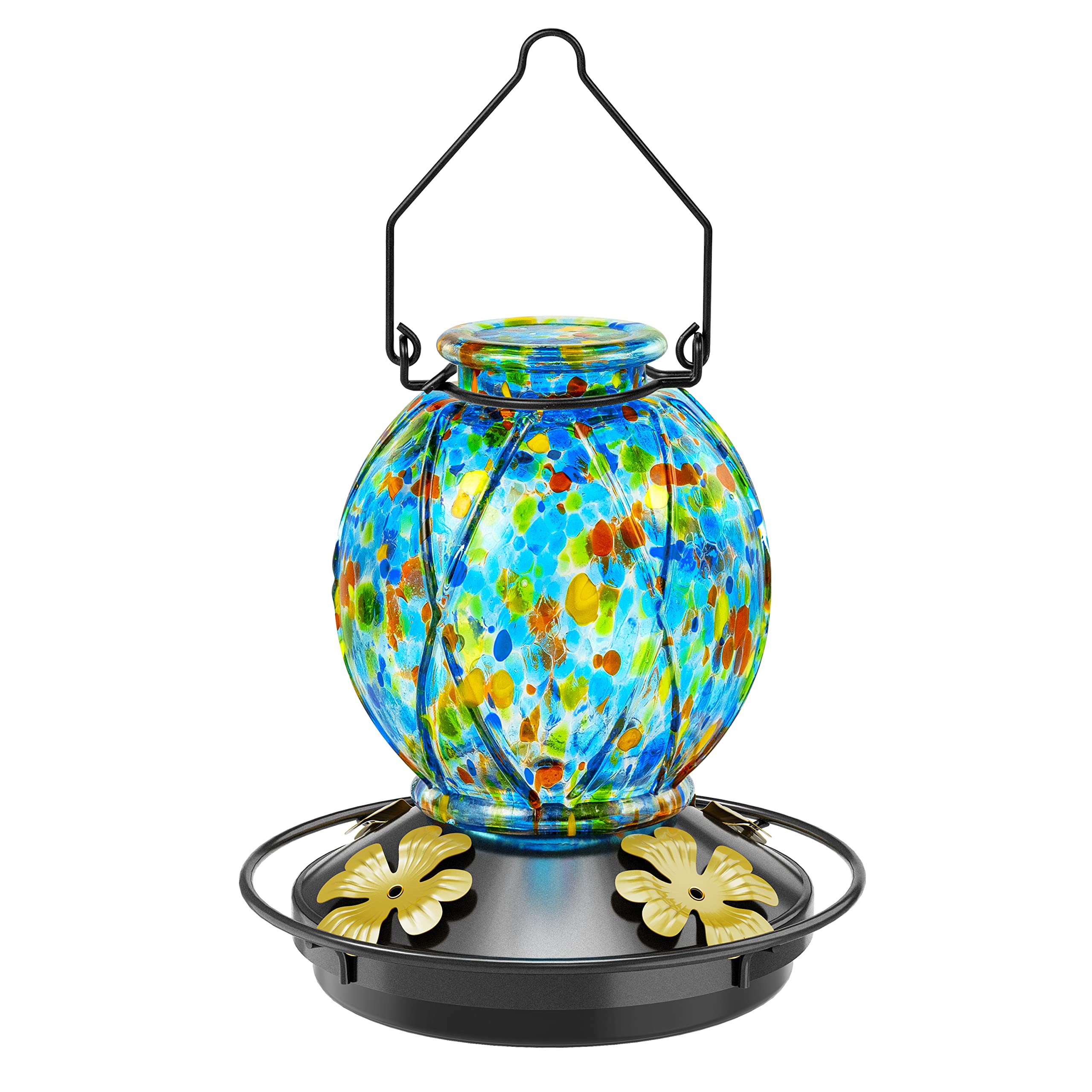 Hummingbird Feeder, Glass Hummingbird Feeder for Outdoors, Vibrant Colors Attract Hummingbirds, 18 Ounces, Netted Texture Ball S
