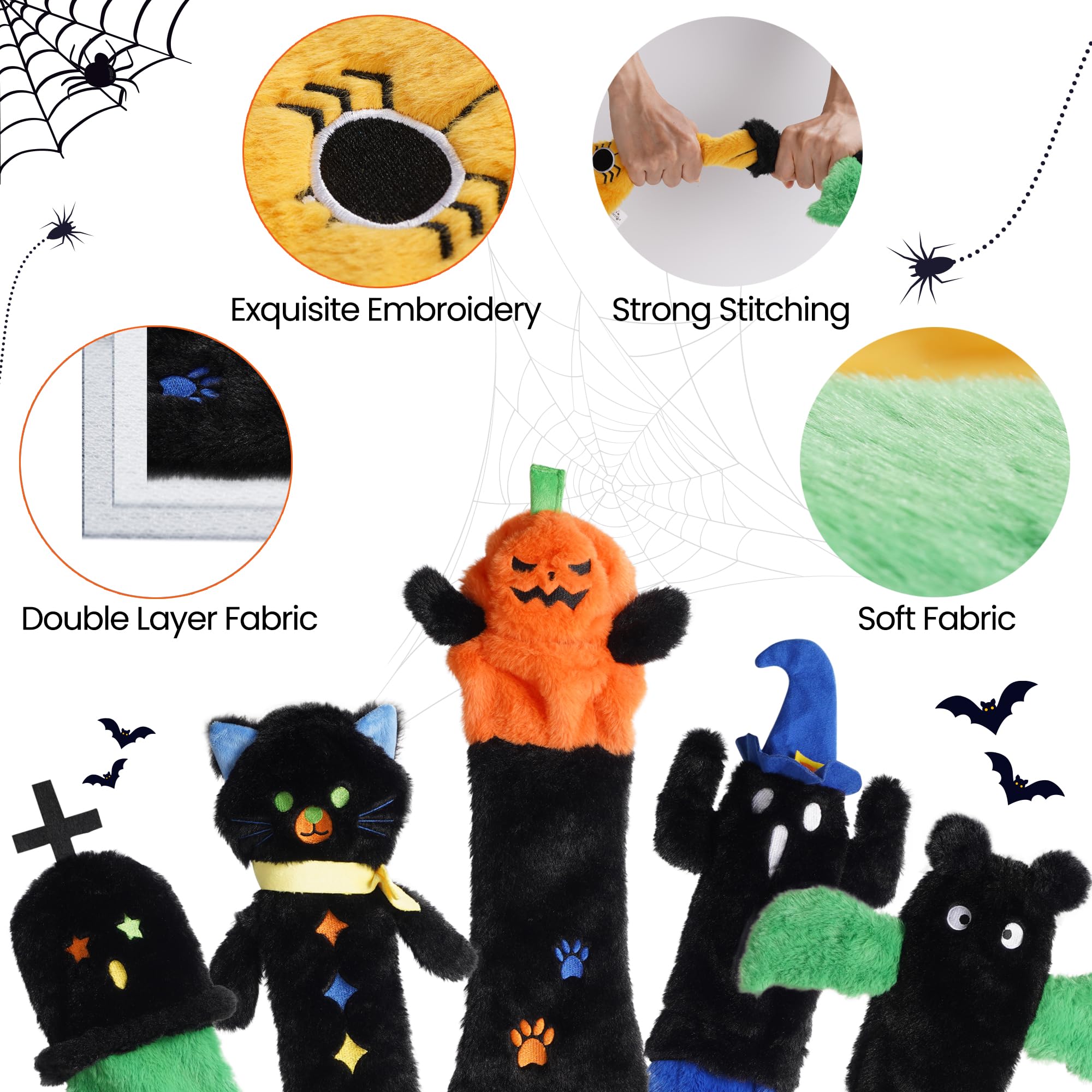 Nocciola 5 Pcs Halloween Dog Squeaky Toys, No Stuffing Plush Dog Toys With Crinkle Paper, Perfect Present For Puppy, Small, Medium And Large Dogs