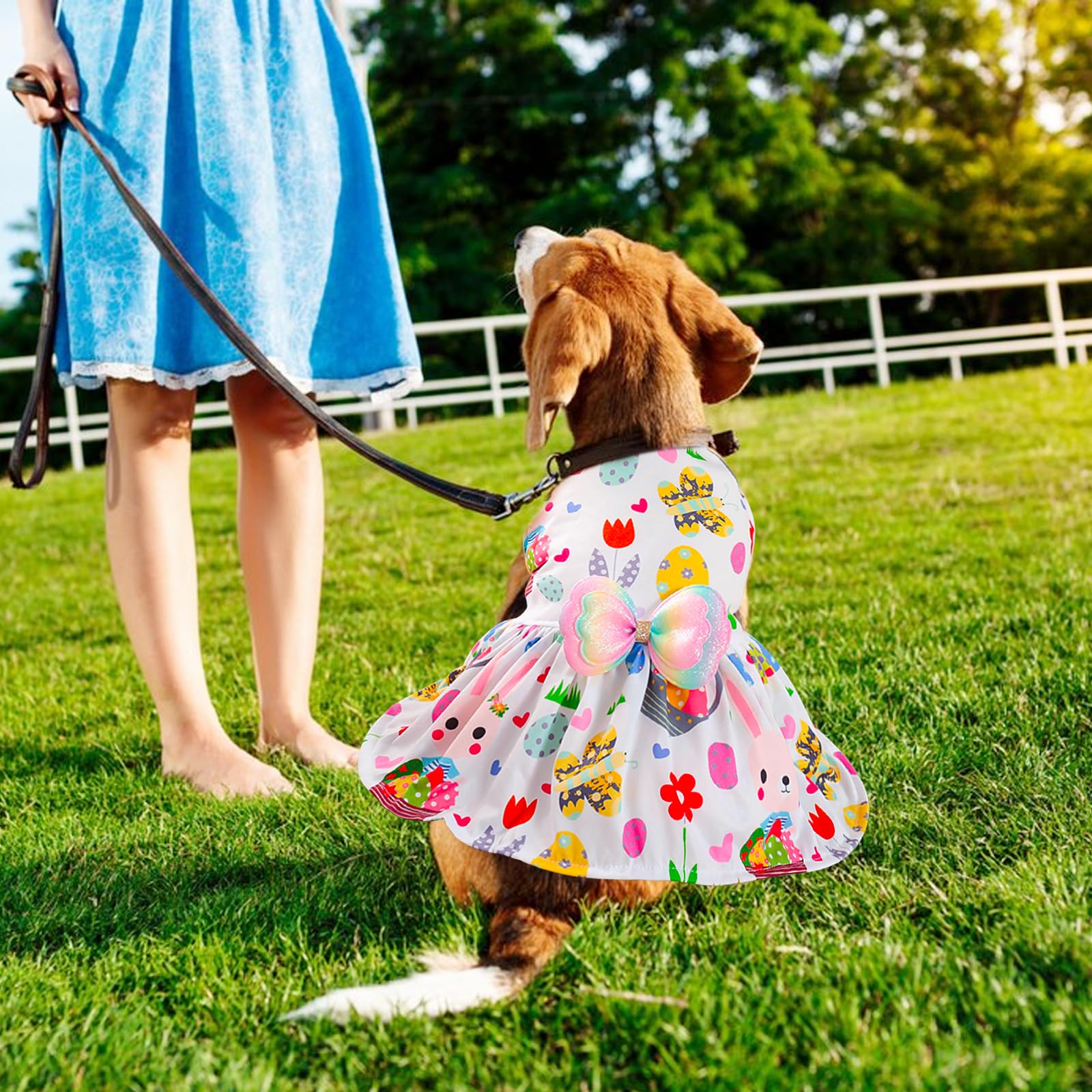 Easter Dog Costume Dress For Pets, Easter Bunny Pet Outfit Dogs Bow Clothes,White Puppy Skirt, Spring Dog Outfit,Size M (17.6-19