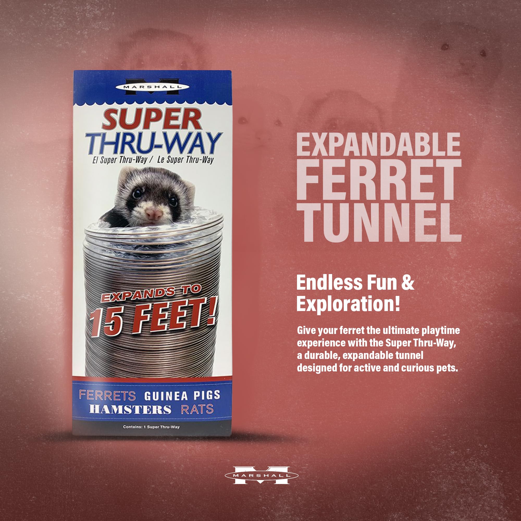 Marshall Pet Products Super Thru-Way - 15-Foot Interactive Tunnel For Ferrets And Small Pets, Durable And Flexible Design, Encourages Play And Exploration