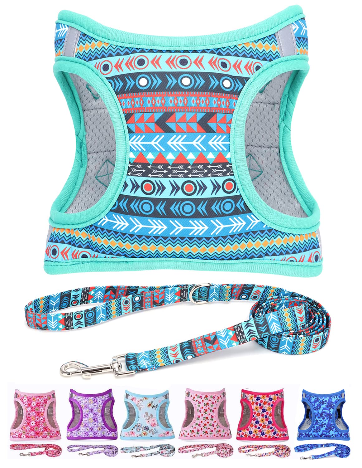 Moonpet Step In Air Dog Harness Leash Set- All Weather Reflective No-Pull Padded Mesh Vest Harness For Cats Puppy Extra-Small Sm