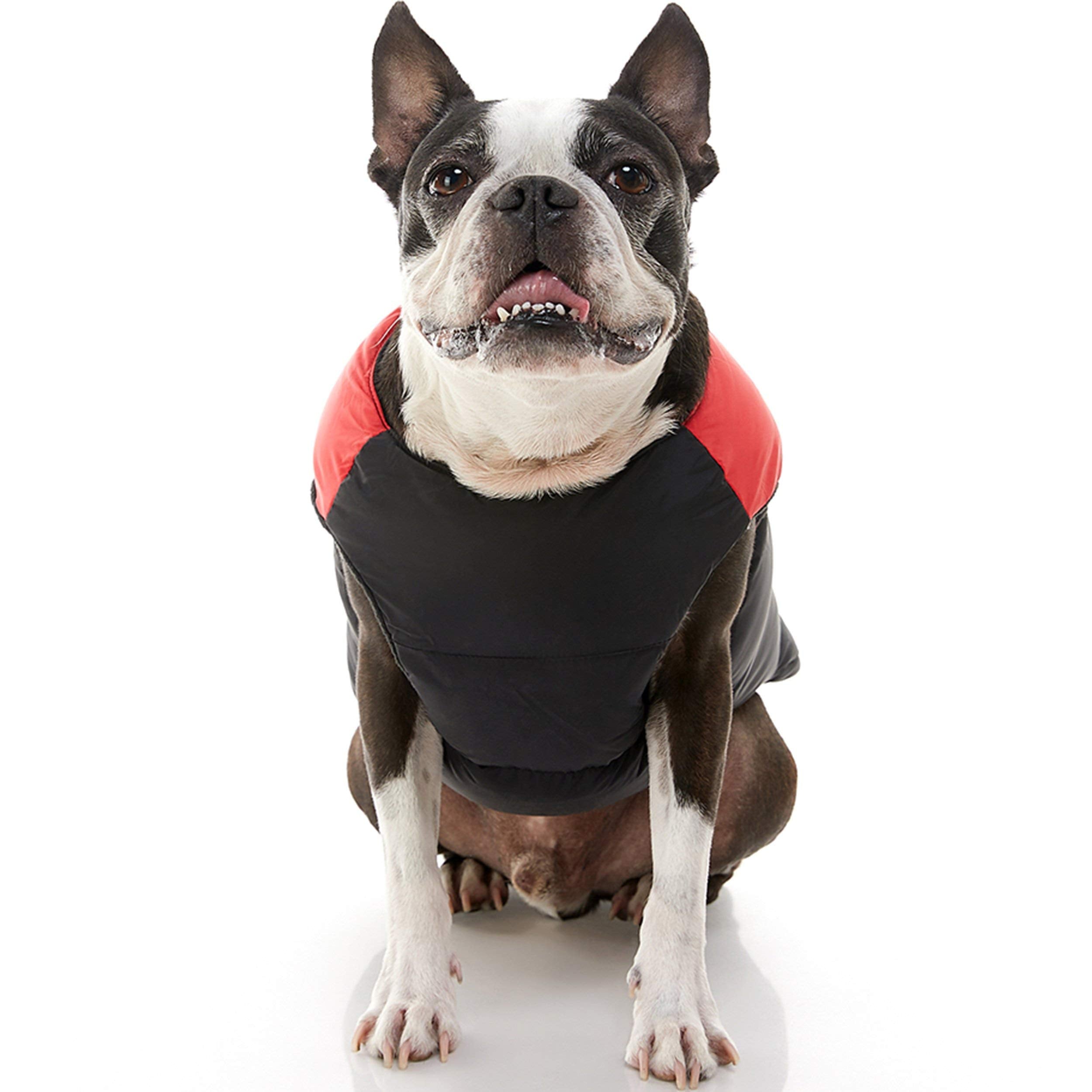 Gooby Padded Vest Dog Jacket - Red, Large - Warm Zip Up Vest Fleece Jacket With Dual D Ring Leash - Winter Water Resistant Sweat