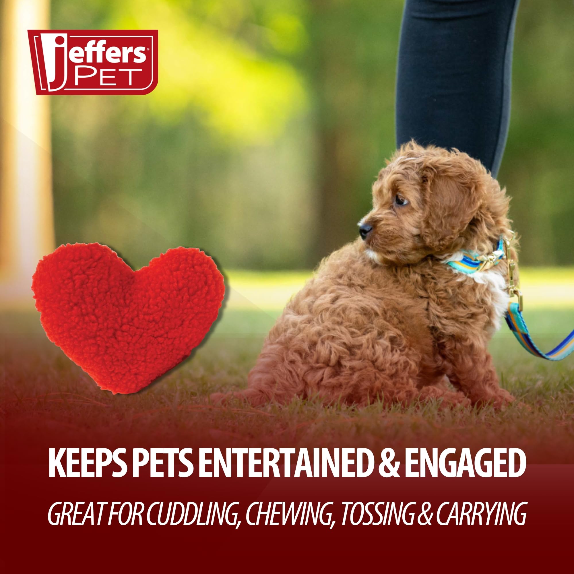 Jeffers Pet Plush Dog Toy With Squeaker, Fleecy Red Heart 6.5'' - Soft Crinkle Fabric, Safe & Durable, Healthy Fun For Small & M