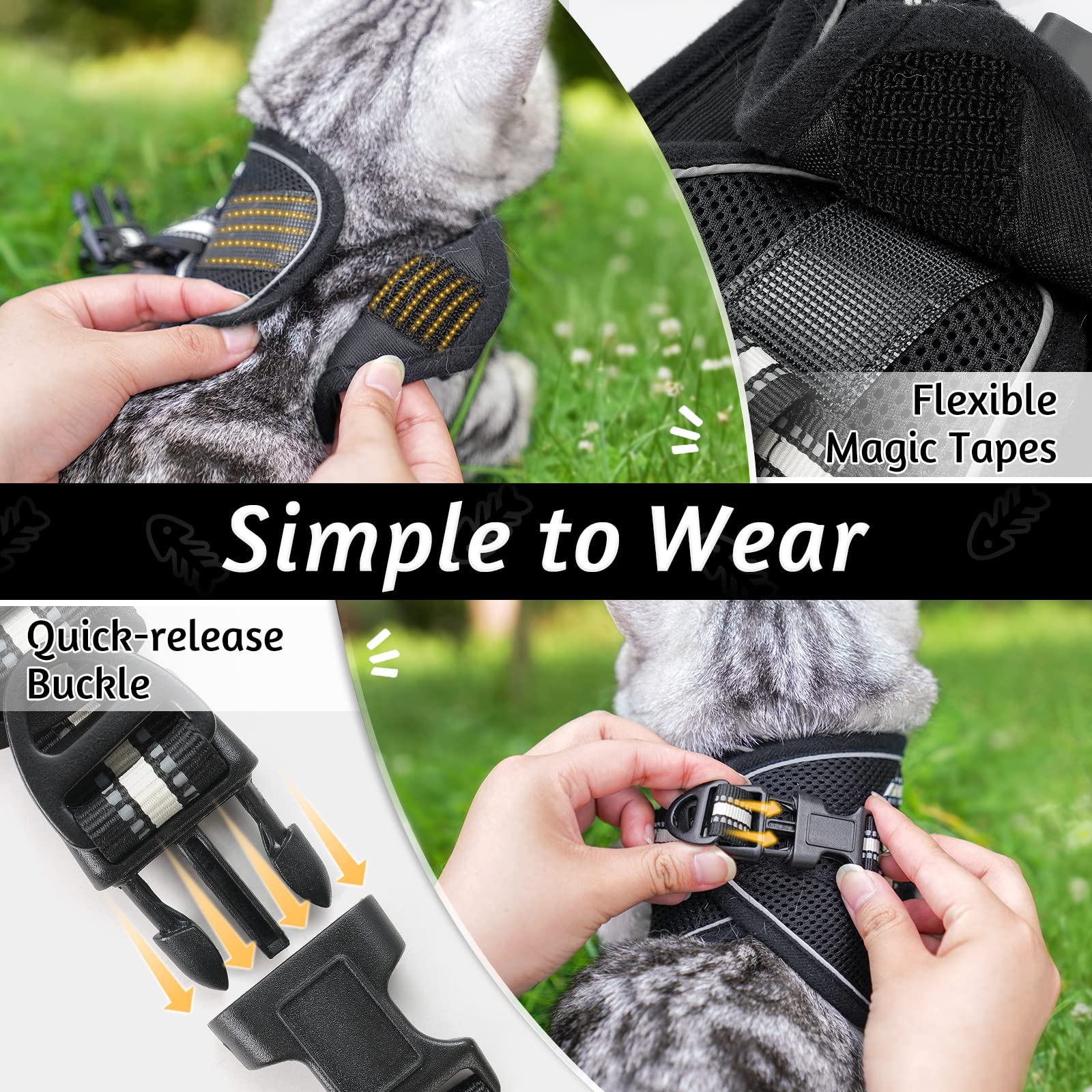 Rabbitgoo Cat Harness And Leash Set For Walking Escape Proof, Adjustable Soft Kittens Vest With Reflective Strip For Cats, Comfortable Outdoor Vest, Bright Yellow, M