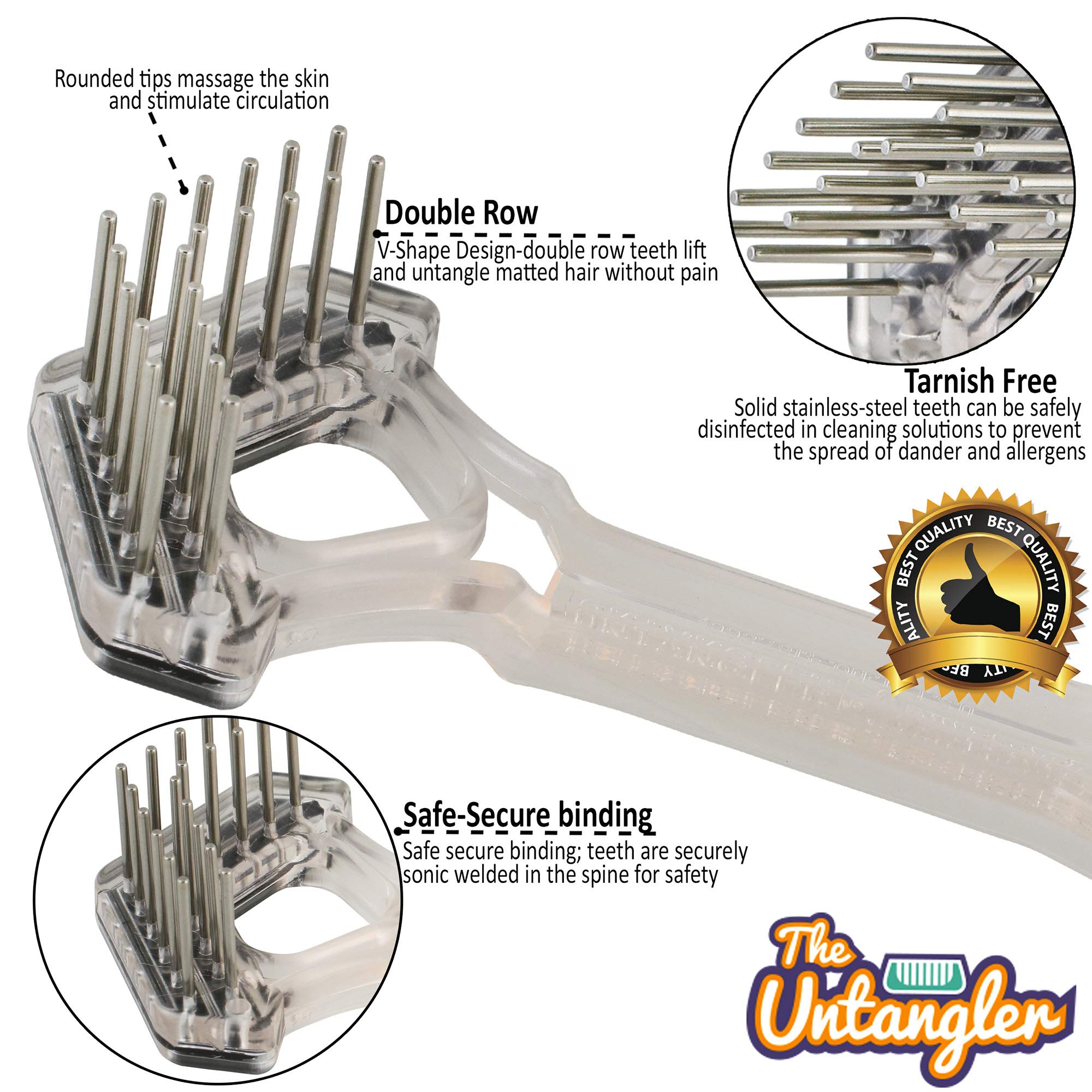 Mini-Rake V-Shape Double Row Rotating Teeth Demats And Grooms Dogs And Cats