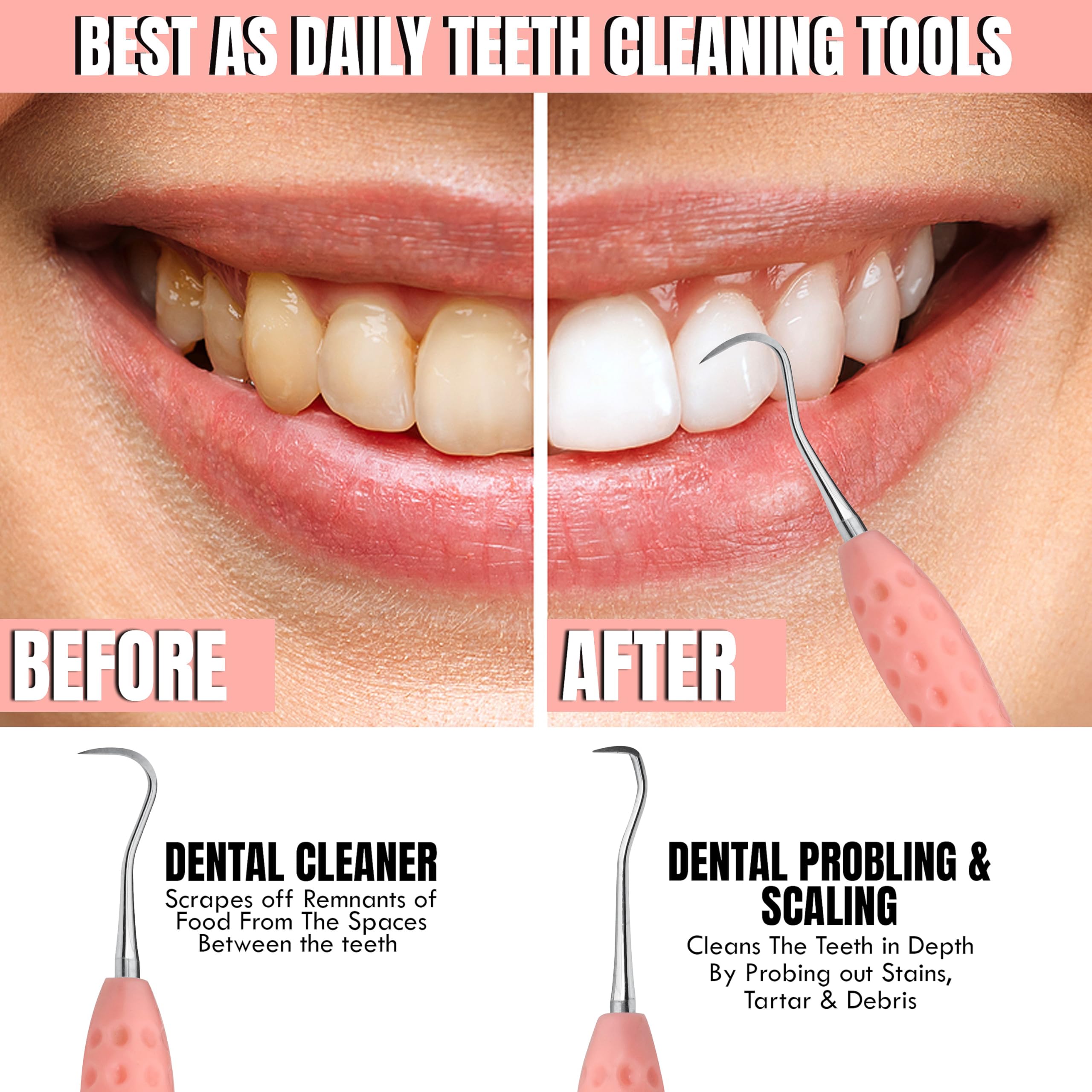 Professional Dental Tools |Tartar Scraper for Dentist, Personal Use and Pets | Plaque Remover with Comfortable Grip, Double Ende