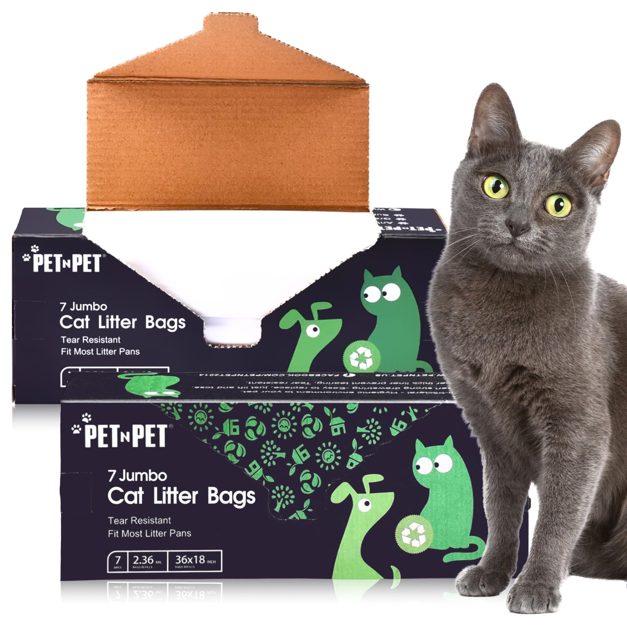 Pet N Pet Cat Litter Box Liners Bags Jumbo, Heavy Duty Tear Resistant & Drawstring Closure Cat Litter Bags, Waterproof Kitty Box