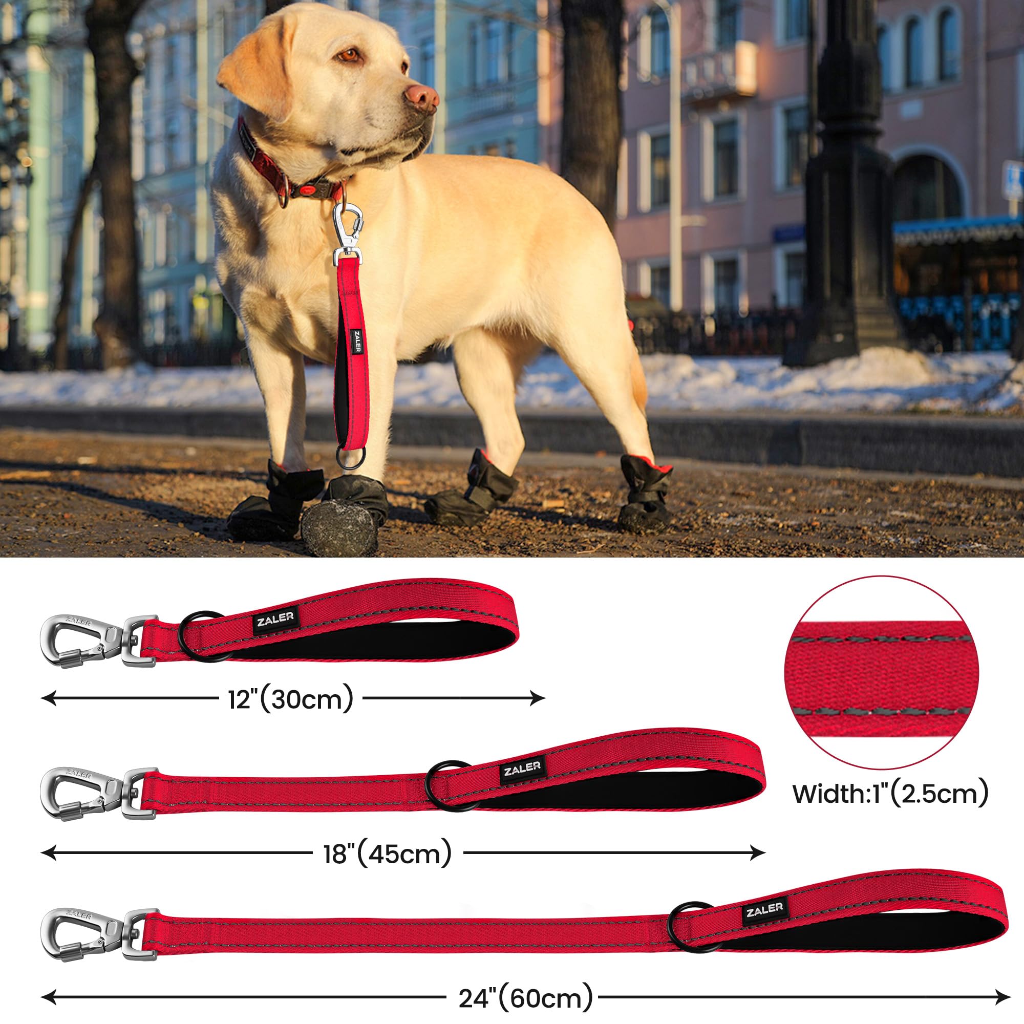 ZALER Short Dog Leash 1 ft, 12 Inches Traffic Leashes for Dogs, Nylon Reflective Dog Lead with Padded Handle, Heavy Duty Pet Lea