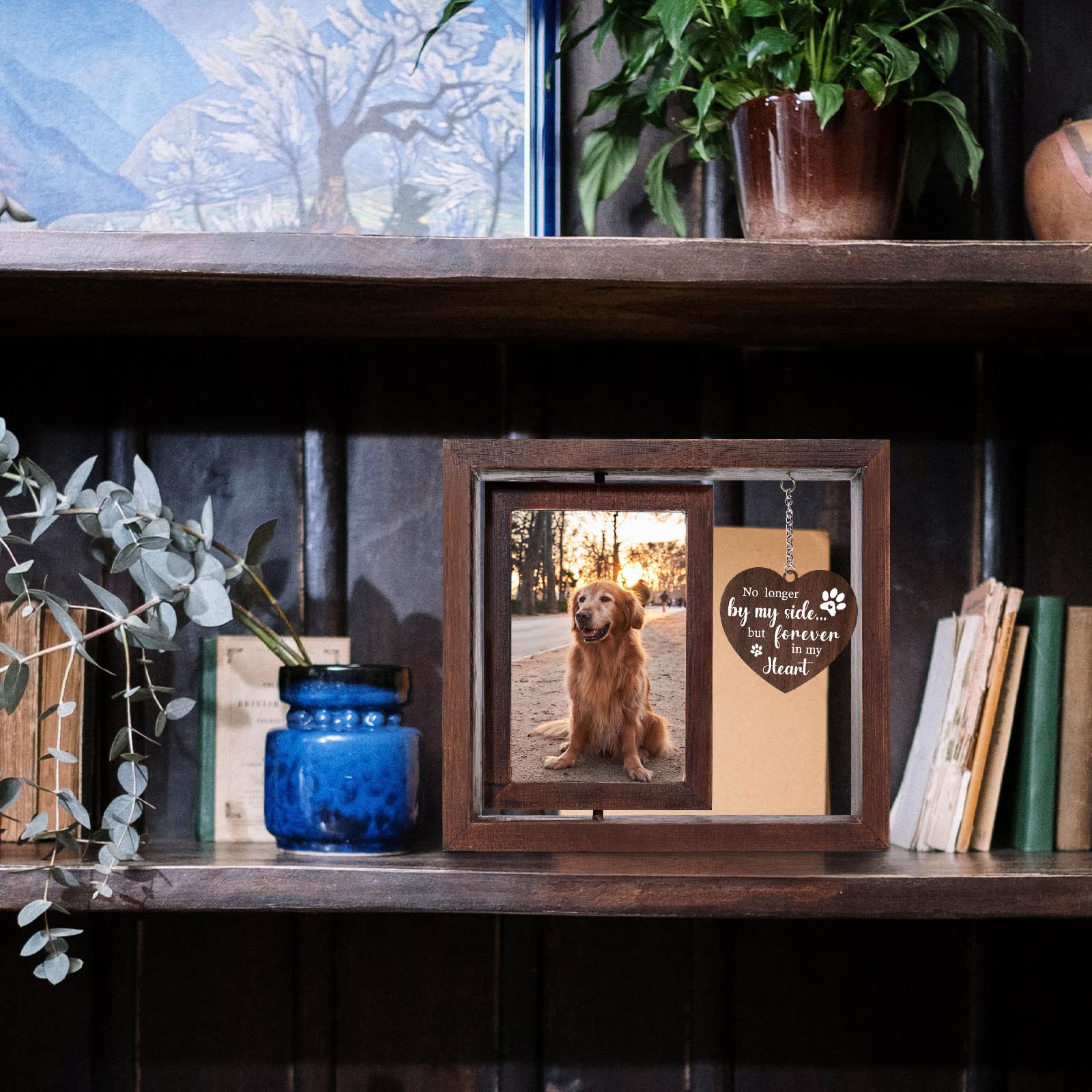 Jigfoxy Dog Memorial Gifts For Loss Of Dog - Rotating Wooden Picture Frame For 4X6 Photo - Loss Of Dog Sympathy Gift - Cat Pet B