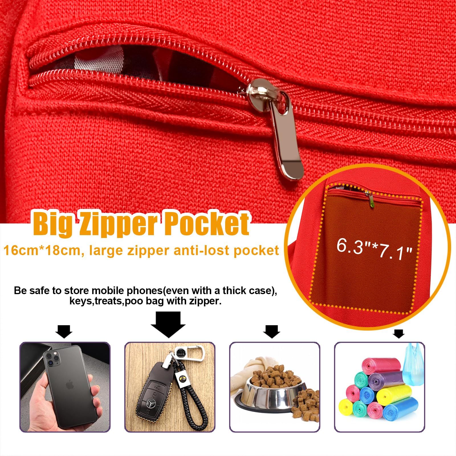 Tomkas Small Dog Sling Carrier - Zipper Pocket & Classic Strap - For 3-10 Lbs Pets(Red)