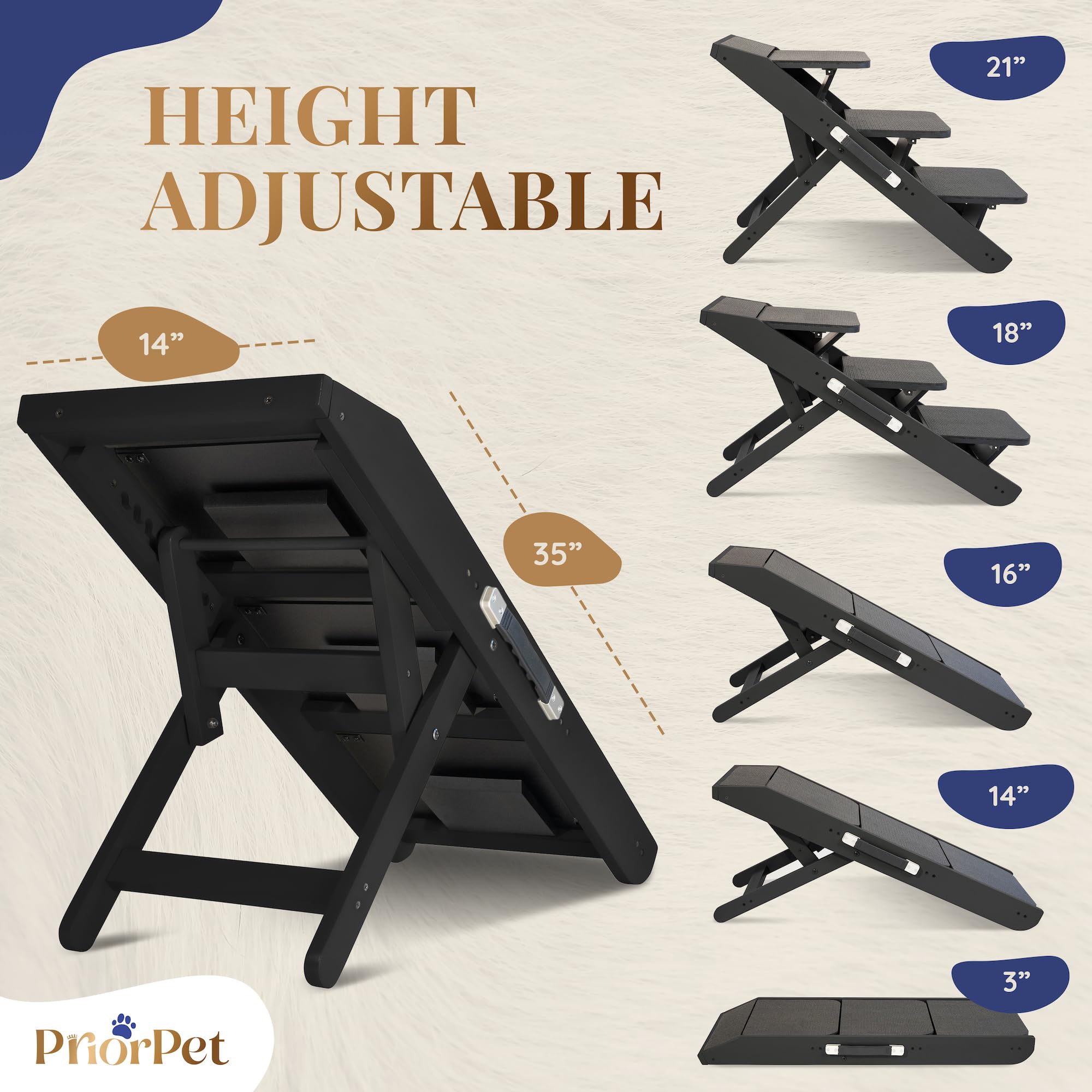 Dog Steps for Bed & Couch 2-in-1 Dog Stairs/Ramp - Height Adjustable Dog Ramp for Couch 7    - 20    - Pet Stairs, Dog Stairs fo