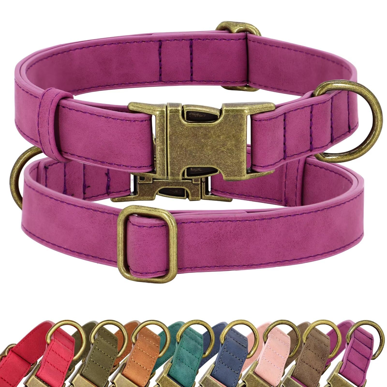 Didog Soft Leather Dog Collar, Durable Quick Released Pet Collars With Metal Buckle, Adjustable Purple Dog Collar Faux Leather F