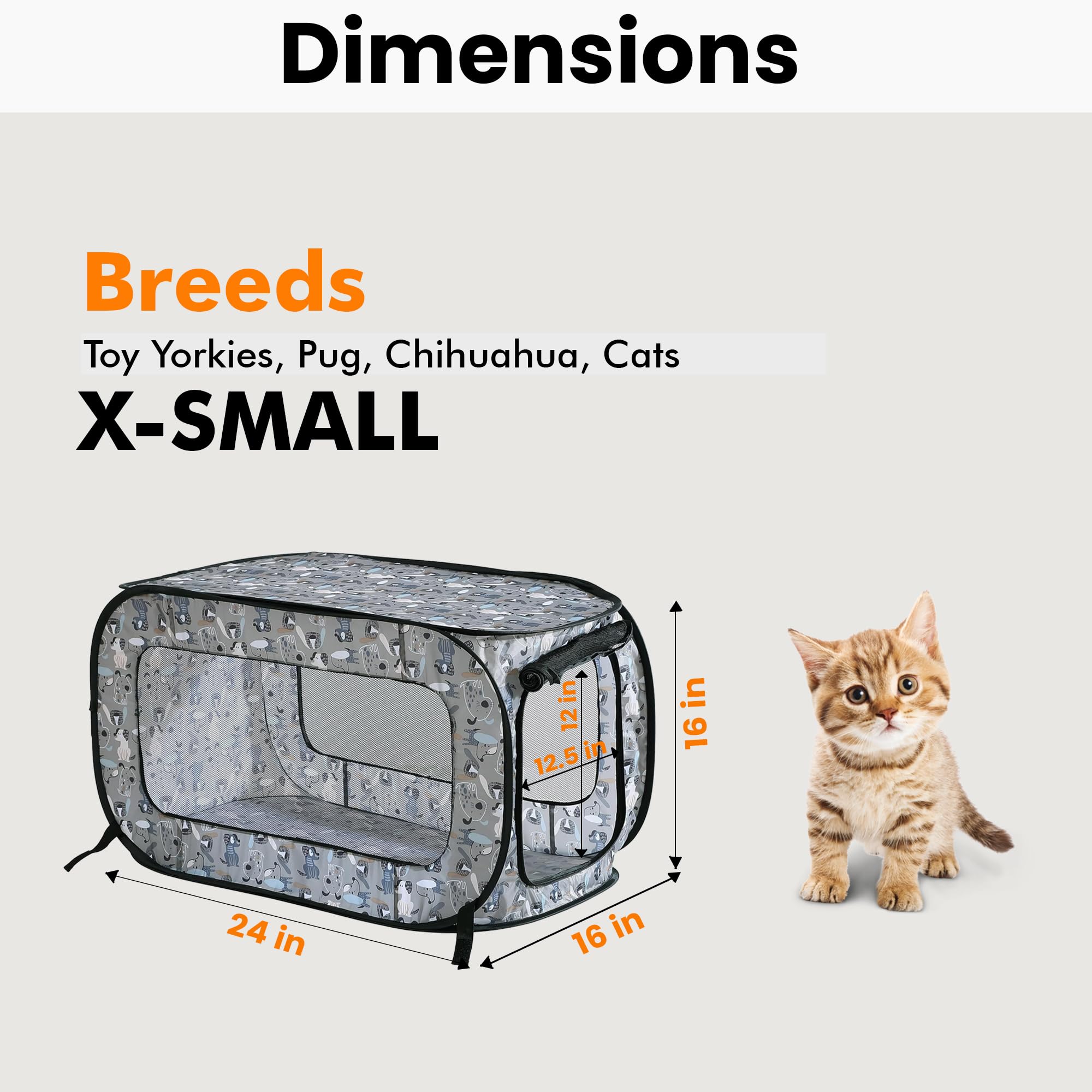 Beatrice Home Fashions Portable, Collapsible, Pop Up Kennel Travel Cat And Dog Crate, 24' L X 16.6' W X 16' H, Tail Waggers