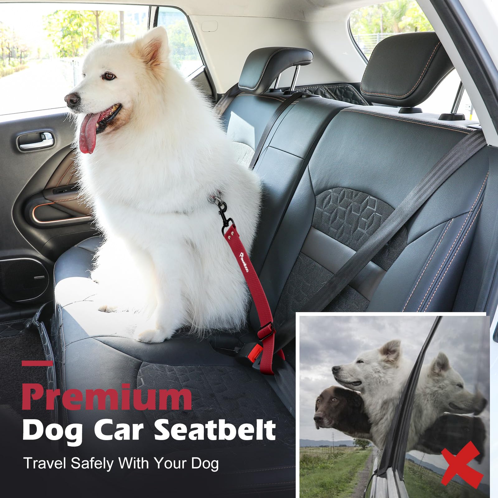 Pawaboo Dog Car Seatbelt, Universal Pet Safety Belt, Chew-Proof Dog Car Restraint With Adjustable Strap, Nylon Woven Belt & Pvc