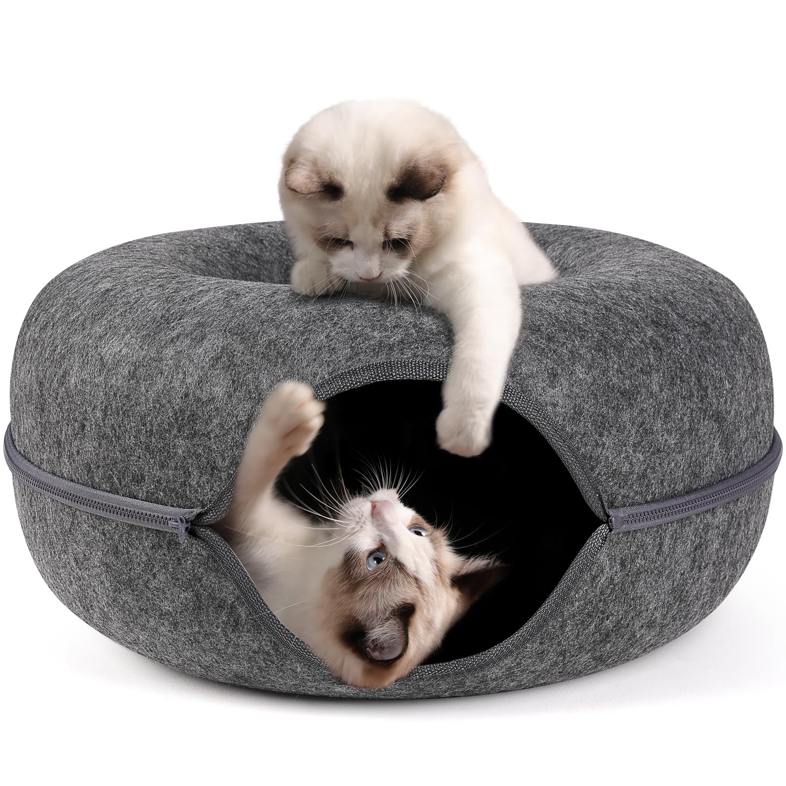 Bininl Peekaboo Cat Cave Bed For Indoor Cats, Detachable Round Felt Tunnel With Washable Interior For Cat House And Play (20 Inc