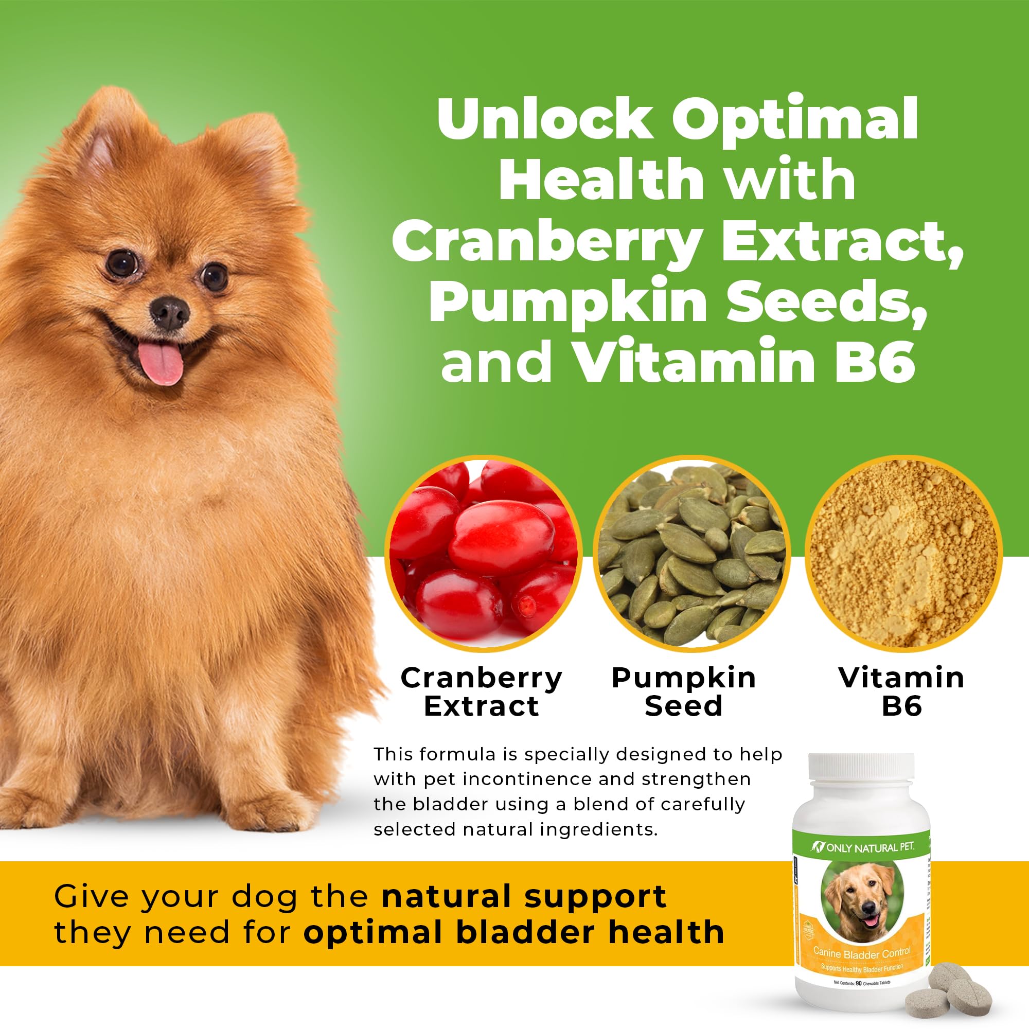 Only Natural Pet Canine Bladder Control Supplement - UTI & Incontinence Support, 90 Chewable Tablets, Natural Turkey Flavor