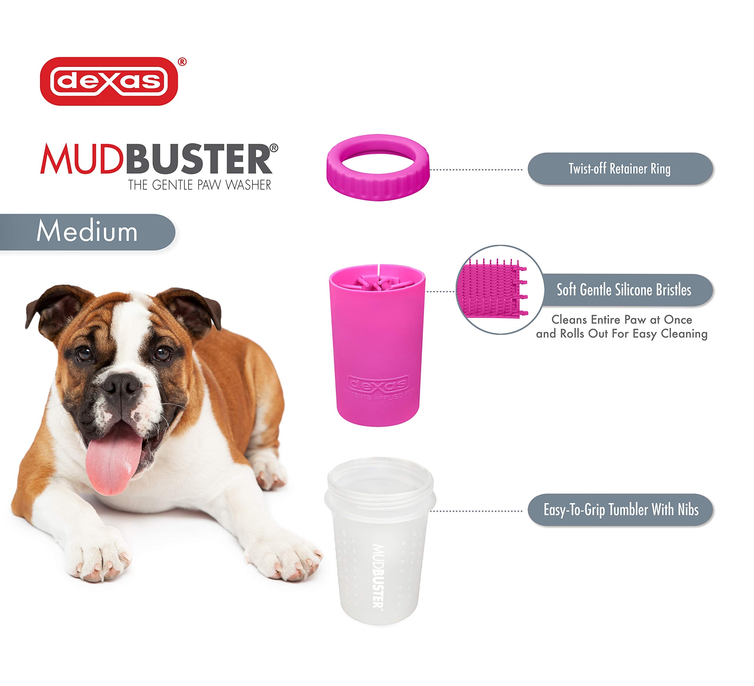 Dexas Mudbuster Portable Dog Paw Washer/Paw Cleaner, Medium, Fuchsia