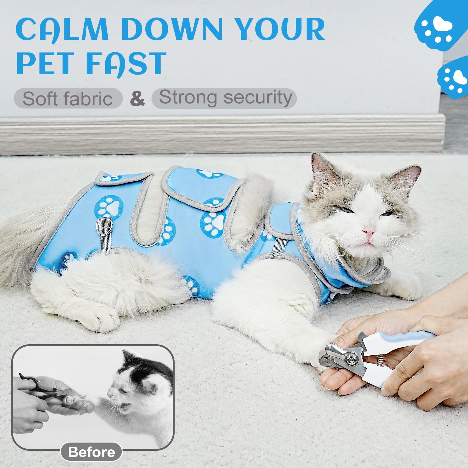 Supet Cat Grooming Hammock, Self-Adhesive Cat Nail Clipper Hammock, Soft Fabric Cat Wrap For Cutting Nails, Quickly Calm Down Fo