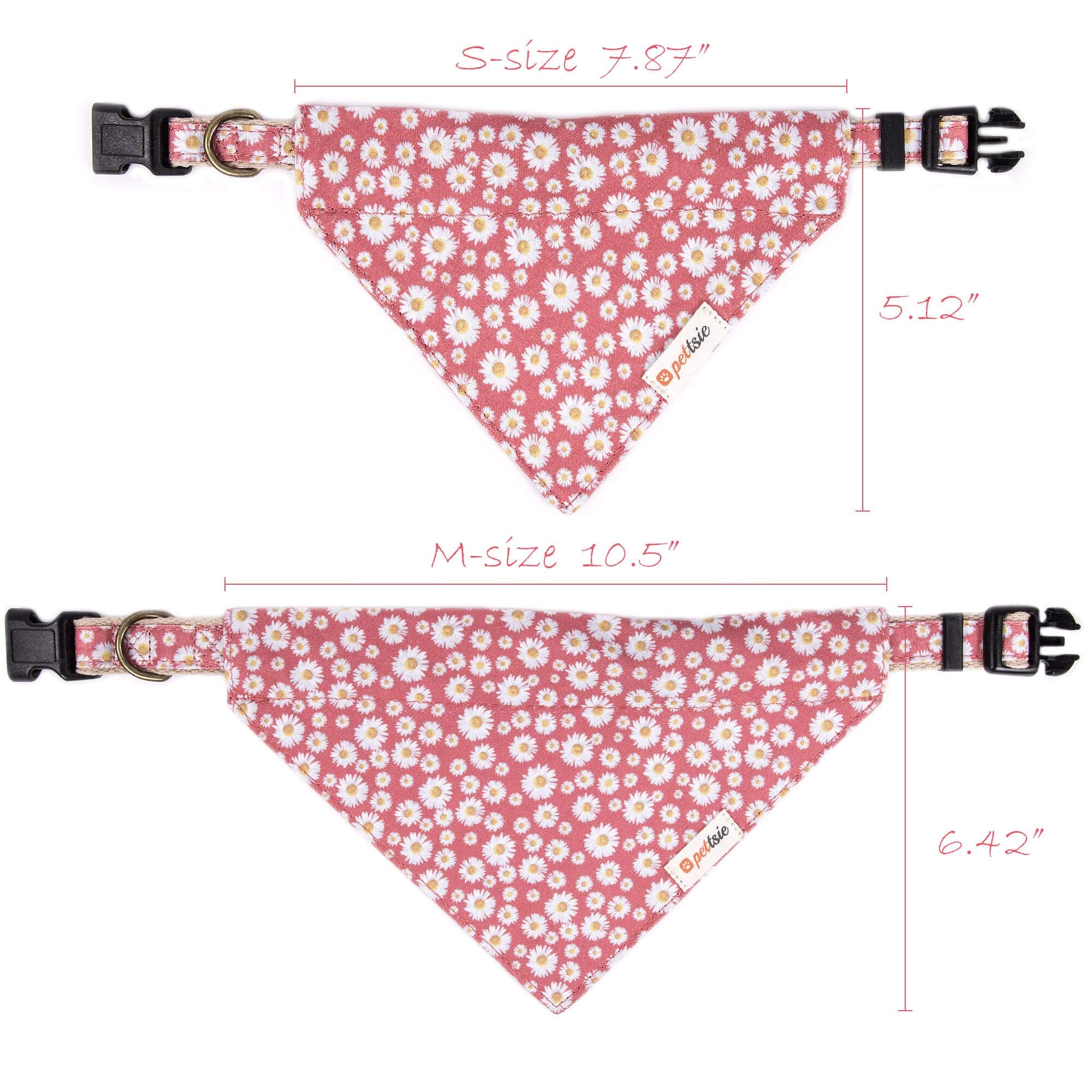 Pettsie Matching Dog Collar, Bandana, Friendship Bracelet, Durable Hemp, 3 Adjustable Sizes, Comfortable And Soft For Sensitive Skin, Carton Box, Strong D-Ring For Easy Leash Attachment, M, Pink