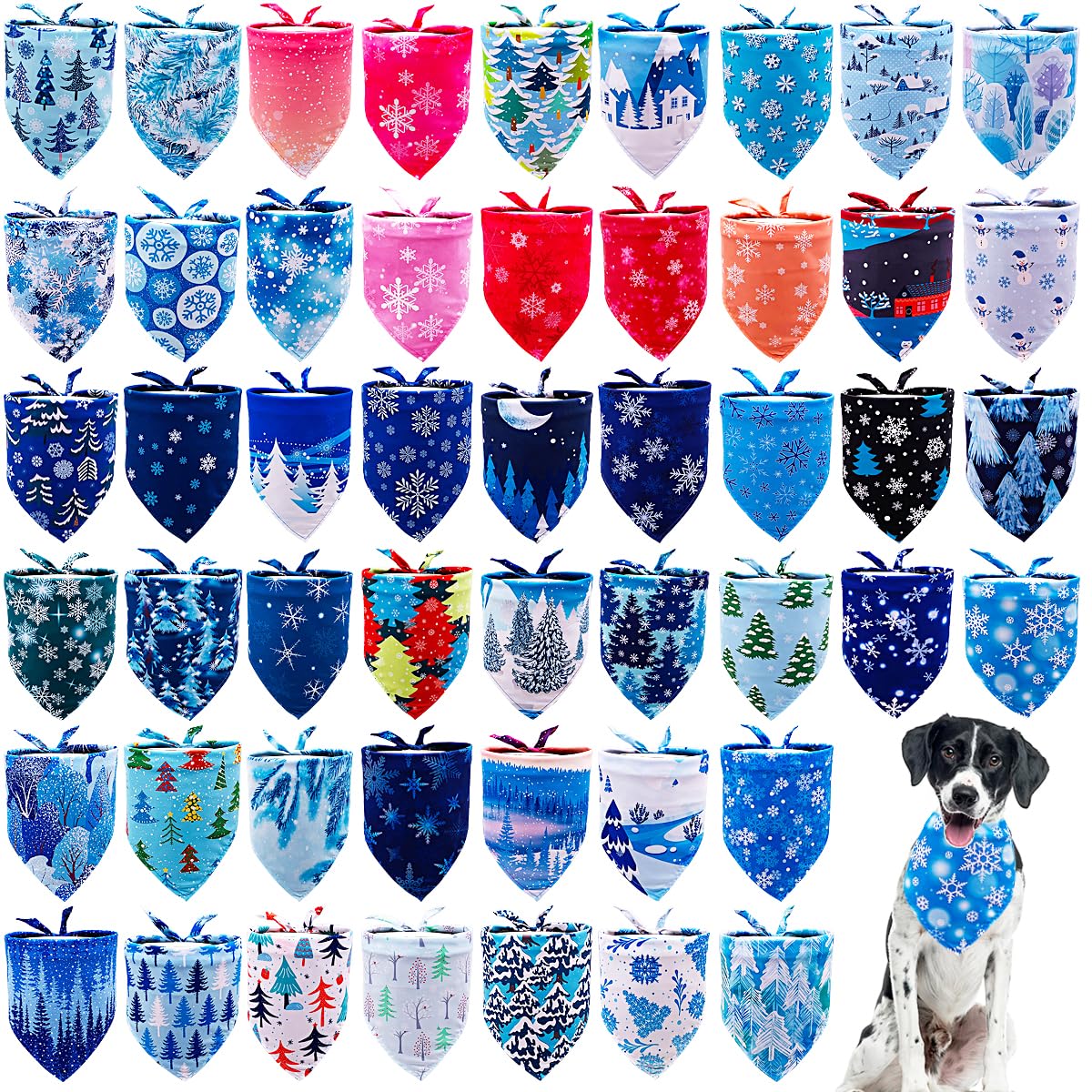 JpGdn 50PCS Big Dog Bandanas Winter Bulk 33Inch for Large XL Breed Dog Snow Forest Ice PineTree Pattern Kerchief Triangle Bibs H