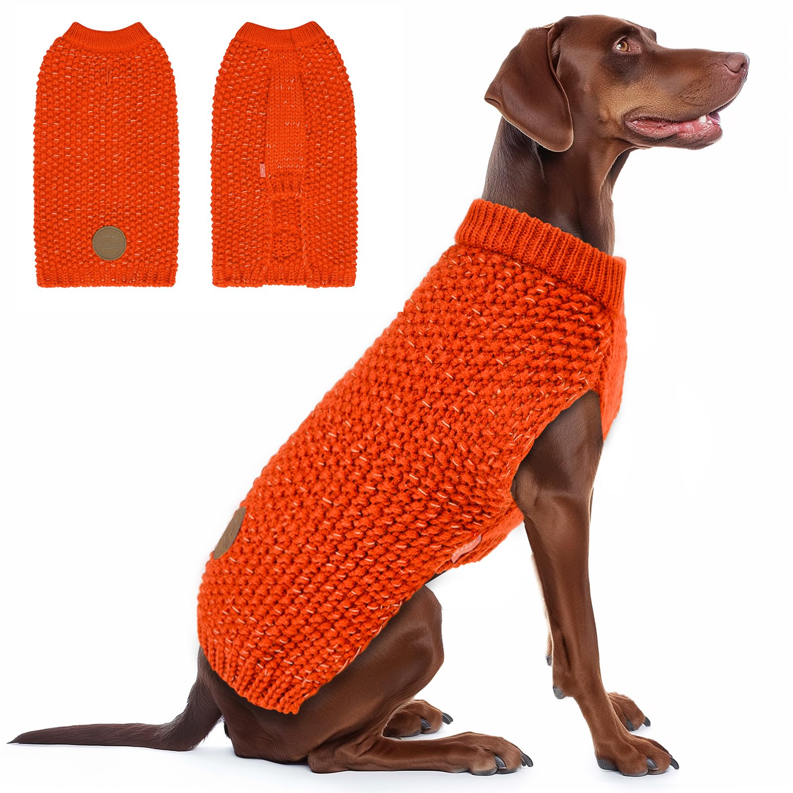 Kyeese Classic Dog Coat With Reflective Yarn, Leash Hole, Comfortable Stretchy Dog Sweater, Warm, Orange, 3Xl
