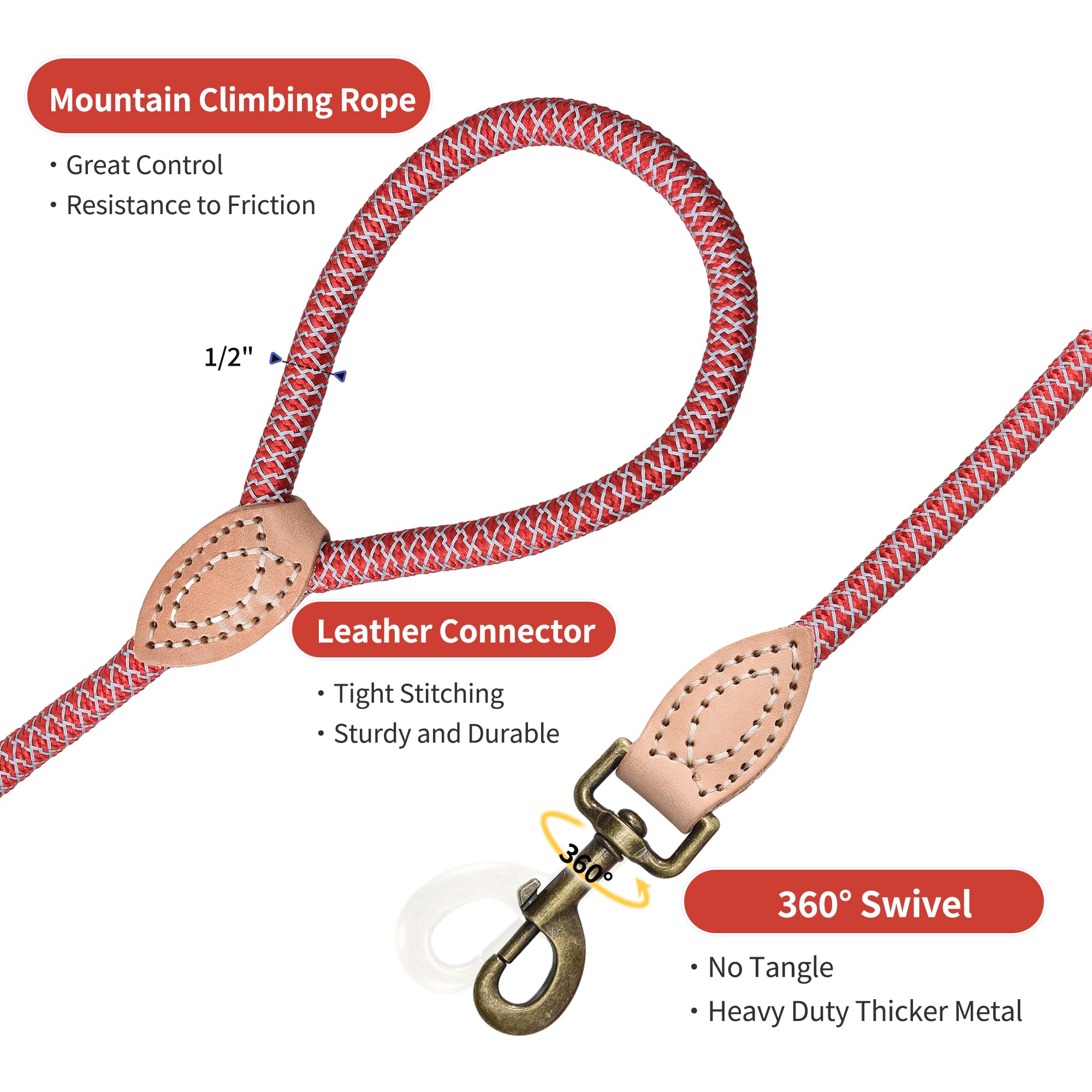 Mile High Life Reflective Dog Leash, Strong Nylon Dog Rope Heavy Duty Dog Training Leashes For Small Medium Large Dogs, Heavy Du