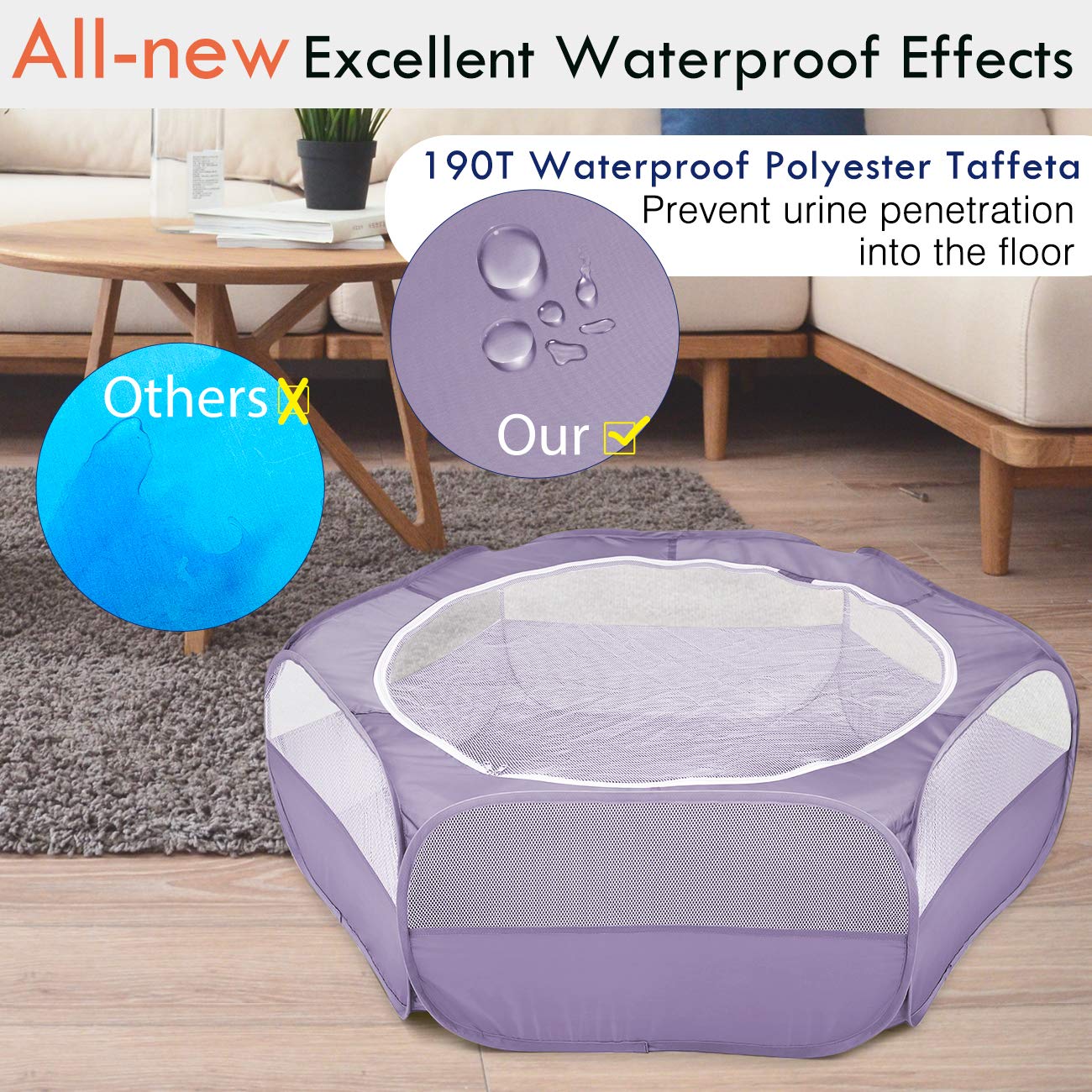 Pawaboo Small Animals Playpen, Breathable & Waterproof Small Pet Cage Tent With Zippered Cover, Portable Outdoor Yard Fence For Kitten/Puppy/Guinea Pig/Rabbits/Hamster/Chinchillas, Purple